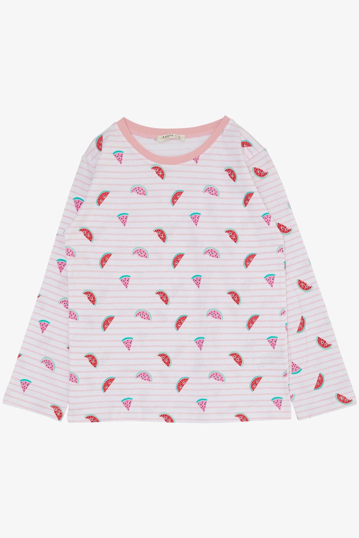 Breeze Kız Çocuk Pijama Takımı Kawaii Karpuz Dilimleri Desenli Beyaz (4-8 Yaş)
