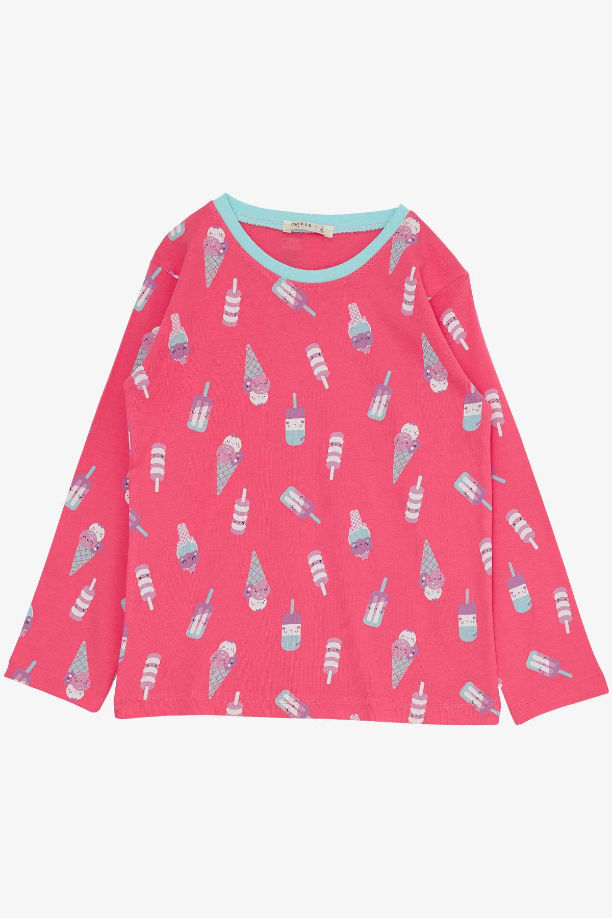 Breeze Kız Çocuk Pijama Takımı Kawaii Dondurma Desenli Mercan (4-8 Yaş)