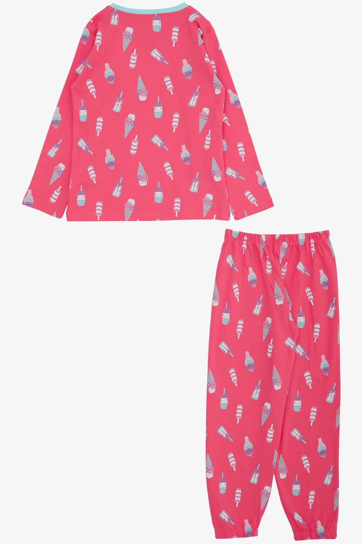 Breeze Kız Çocuk Pijama Takımı Kawaii Dondurma Desenli Mercan (4-8 Yaş)