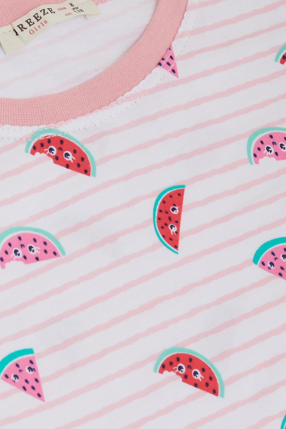 Breeze Kız Çocuk Pijama Takımı Kawaii Karpuz Dilimleri Desenli Beyaz (4-8 Yaş)