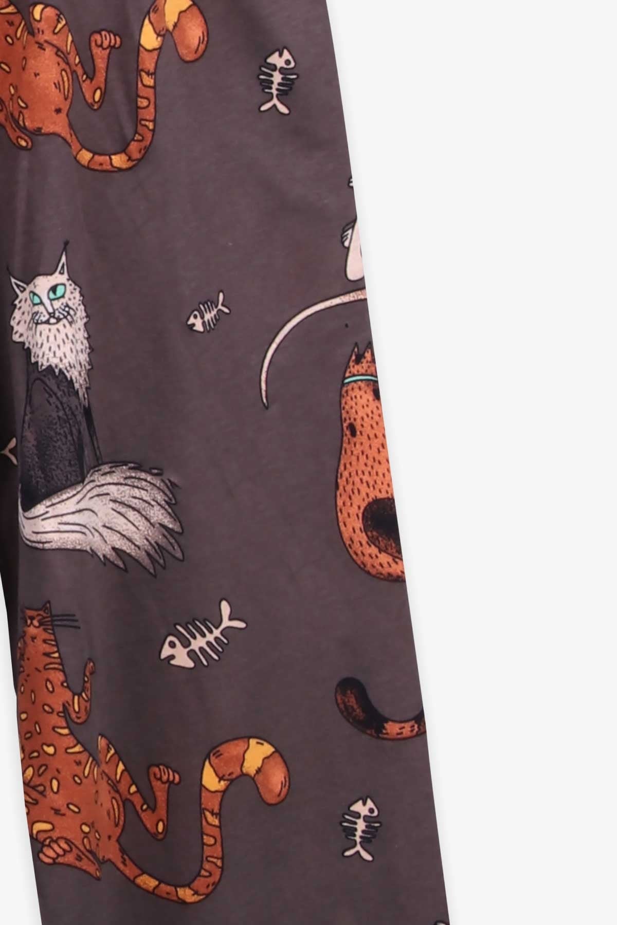 Breeze Kız Çocuk Pijama Takımı Kedi Baskılı Füme (9-12 Yaş)