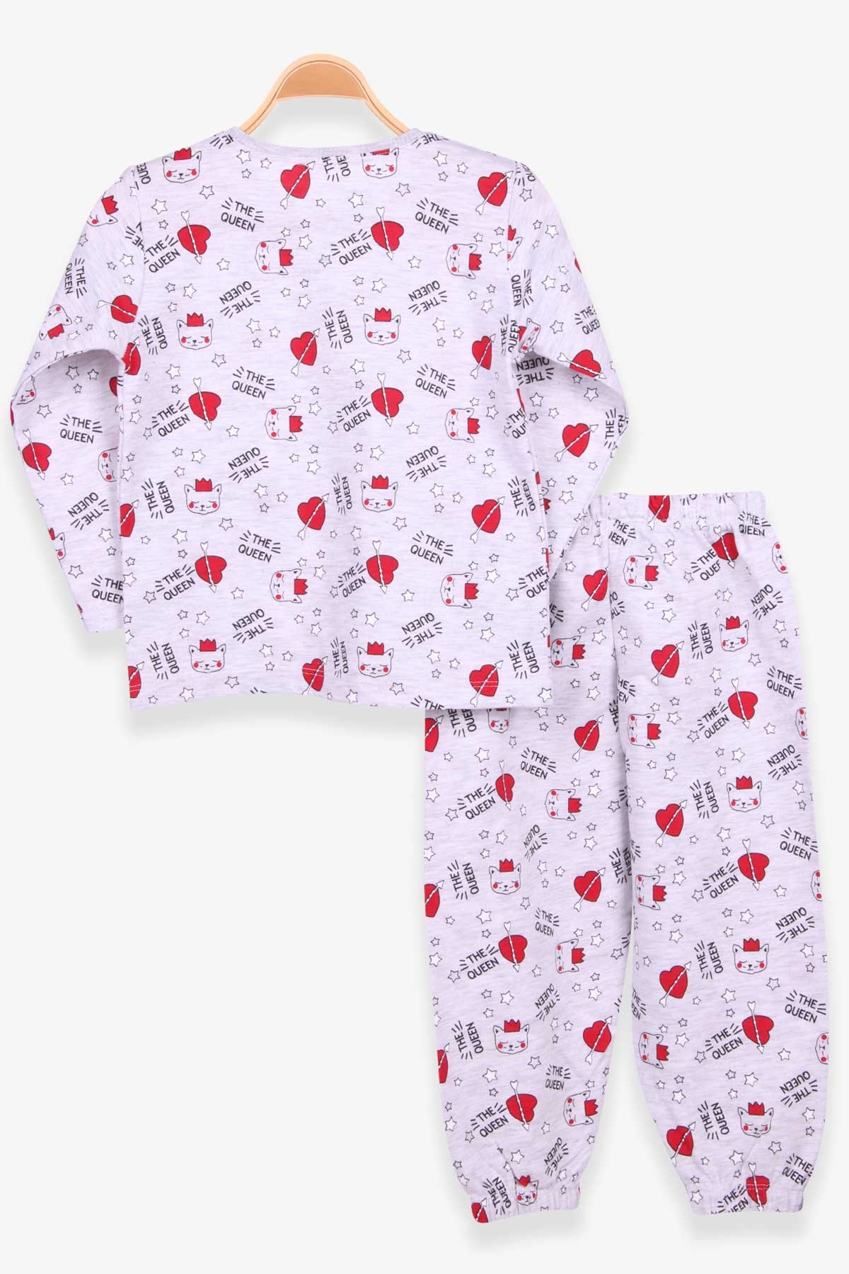 Breeze Kız Çocuk Pijama Takımı Kedi Desenli Açık Gri (4-8 Yaş)