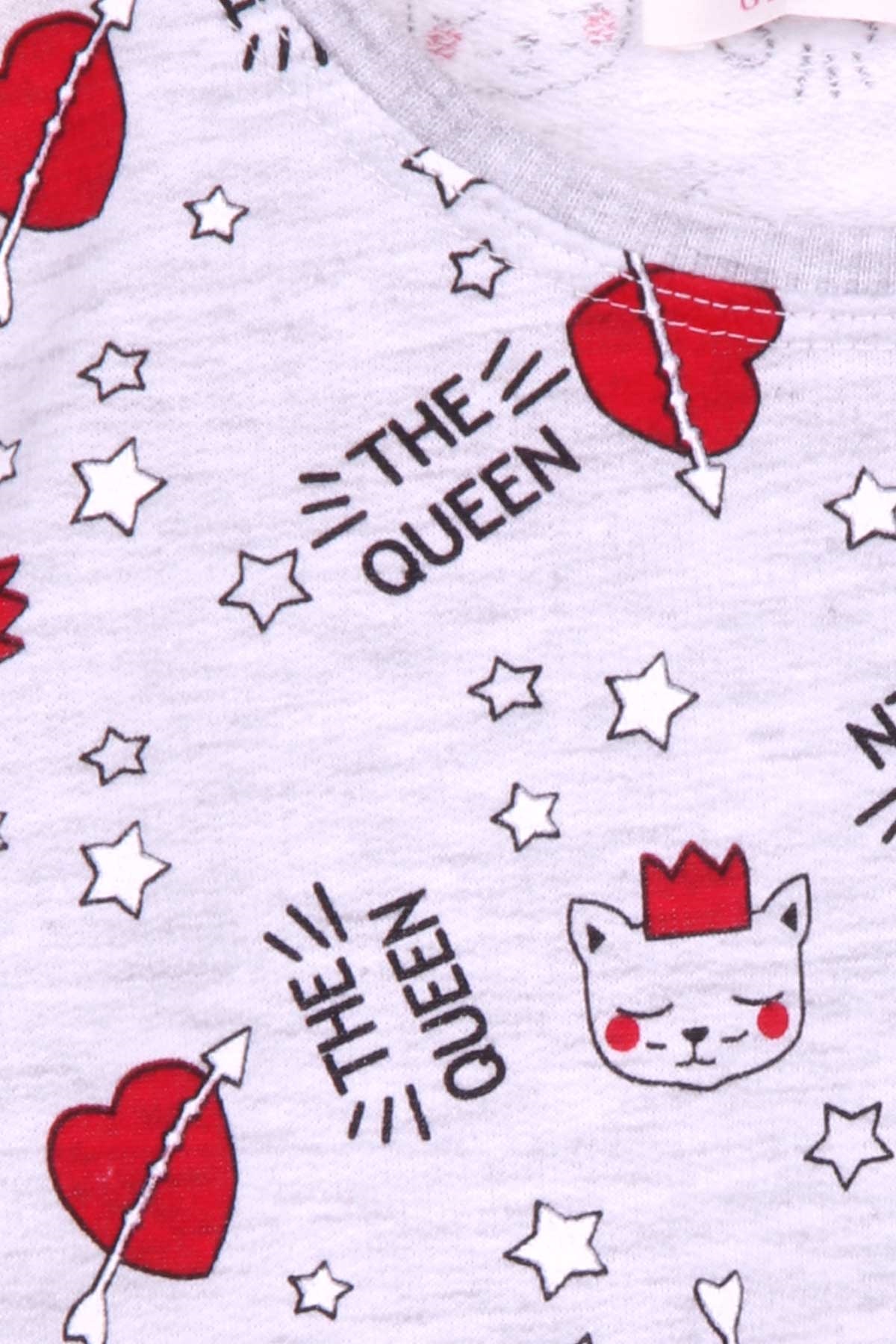 Breeze Kız Çocuk Pijama Takımı Kedi Desenli Açık Gri (4-8 Yaş)