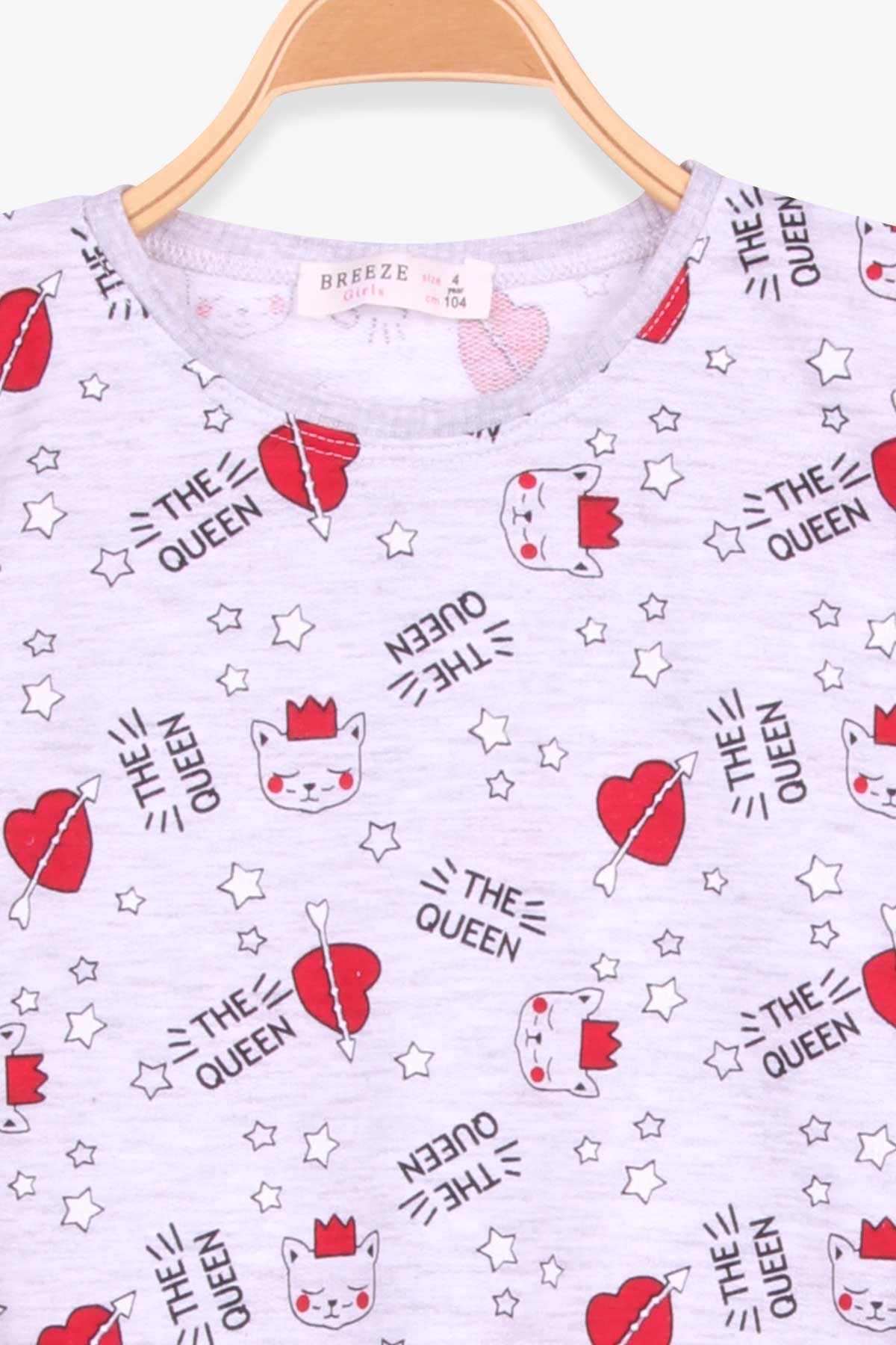 Breeze Kız Çocuk Pijama Takımı Kedi Desenli Açık Gri (4-8 Yaş)