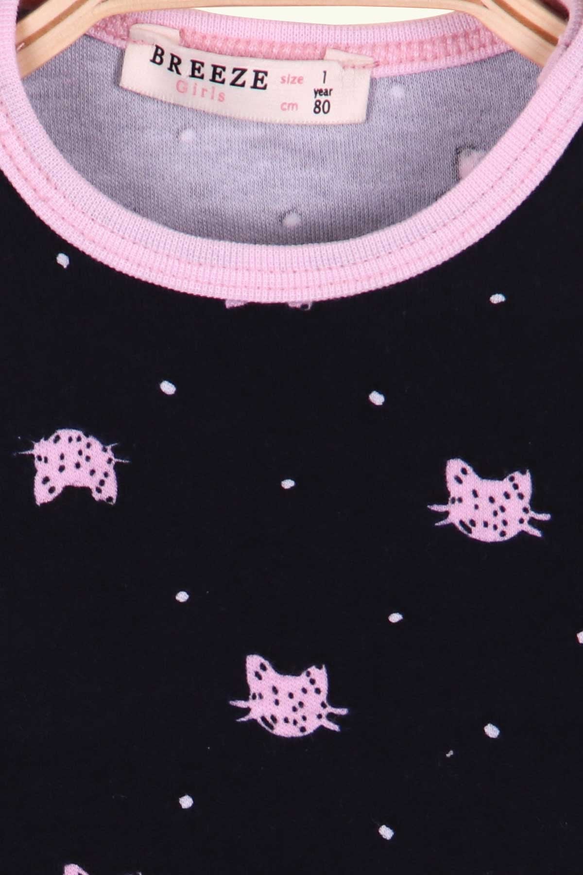 Breeze Kız Çocuk Pijama Takımı Kedi Desenli Lacivert (1-4 Yaş)