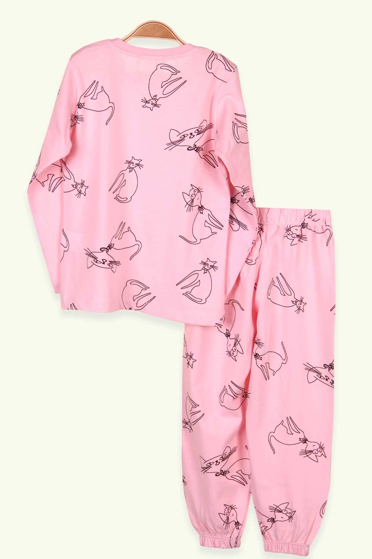 Breeze Kız Çocuk Pijama Takımı Kedi Desenli Pudra (2-6 Yaş)