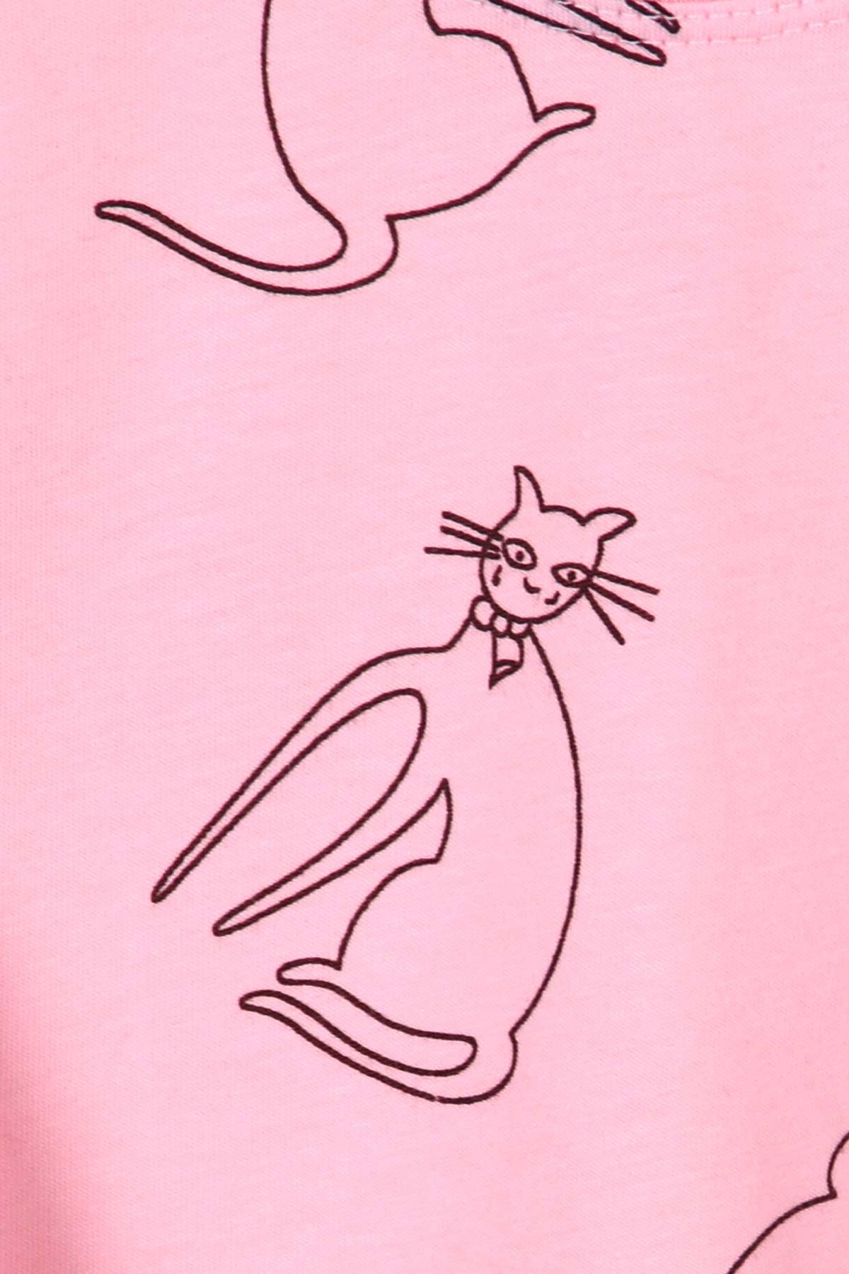 Breeze Kız Çocuk Pijama Takımı Kedi Desenli Pudra (2-6 Yaş)