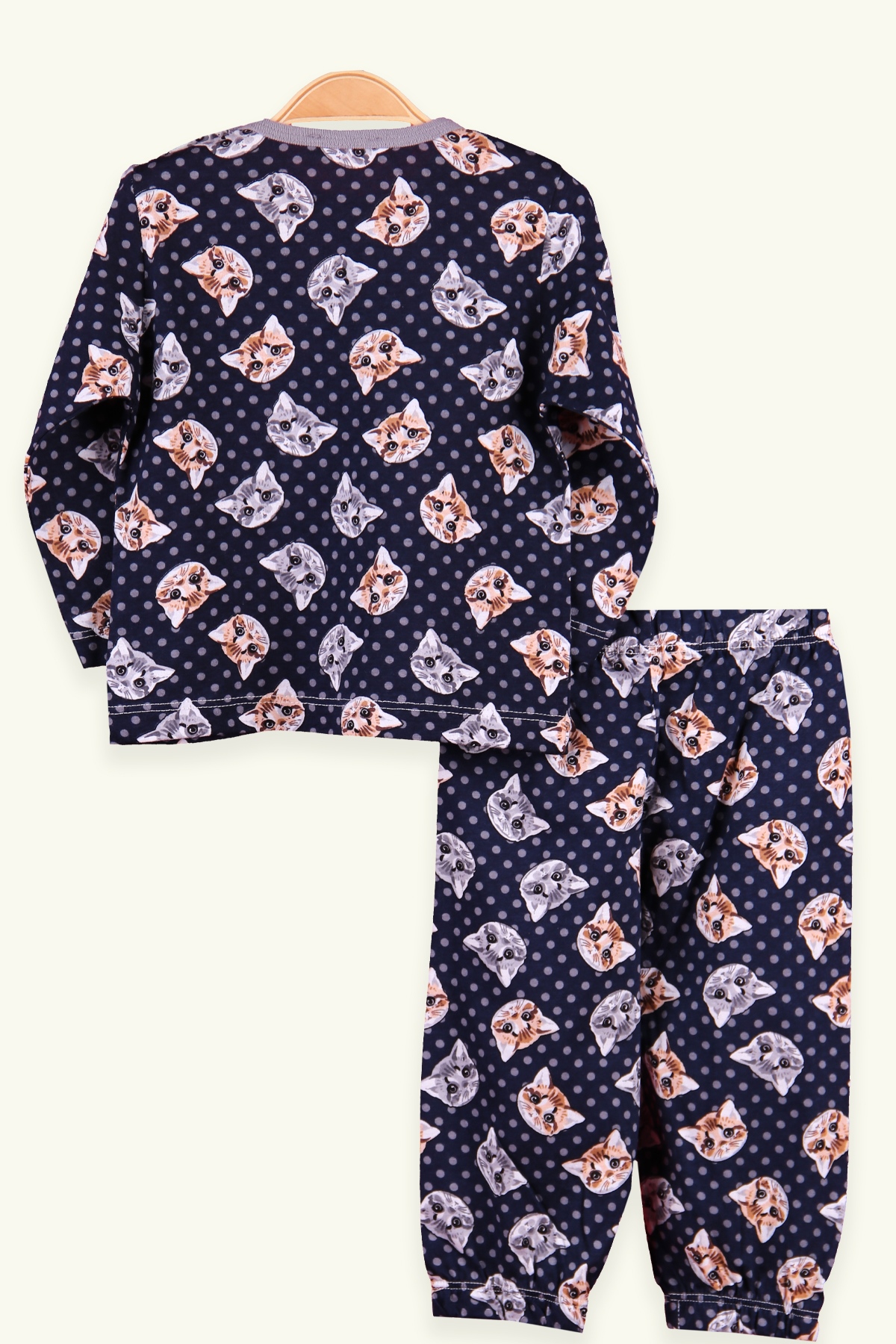 Breeze Kız Çocuk Pijama Takımı Kedi Desenli Lacivert (1-4 Yaş)