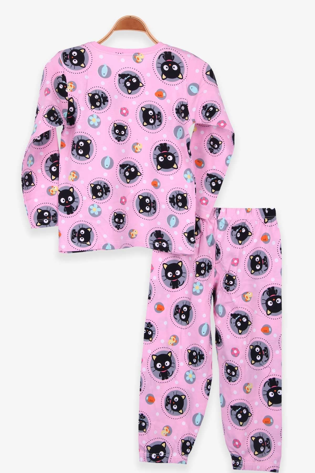 Breeze Kız Çocuk Pijama Takımı Kedili Pudra (4-8 Yaş)