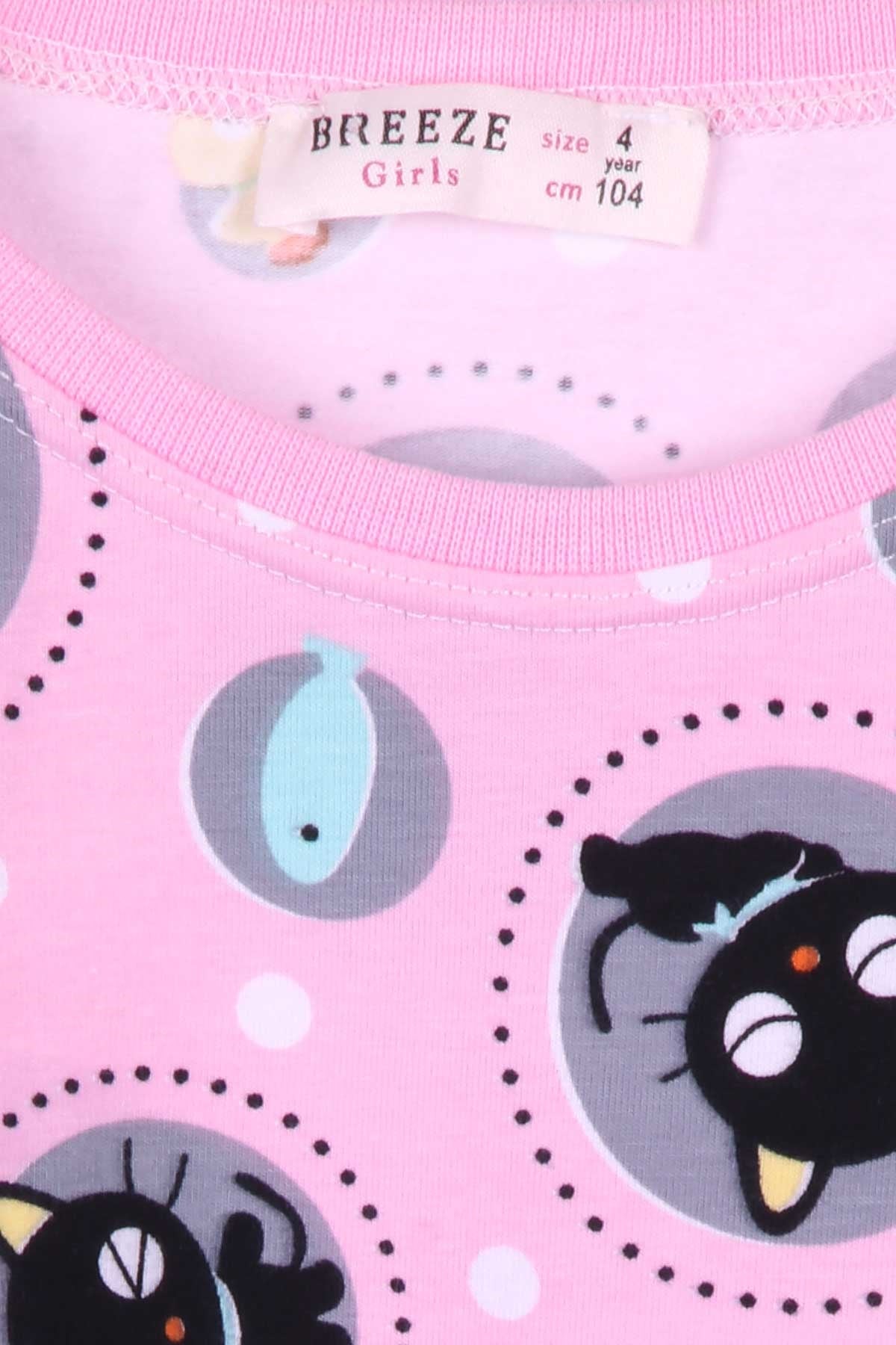 Breeze Kız Çocuk Pijama Takımı Kedili Pudra (4-8 Yaş)