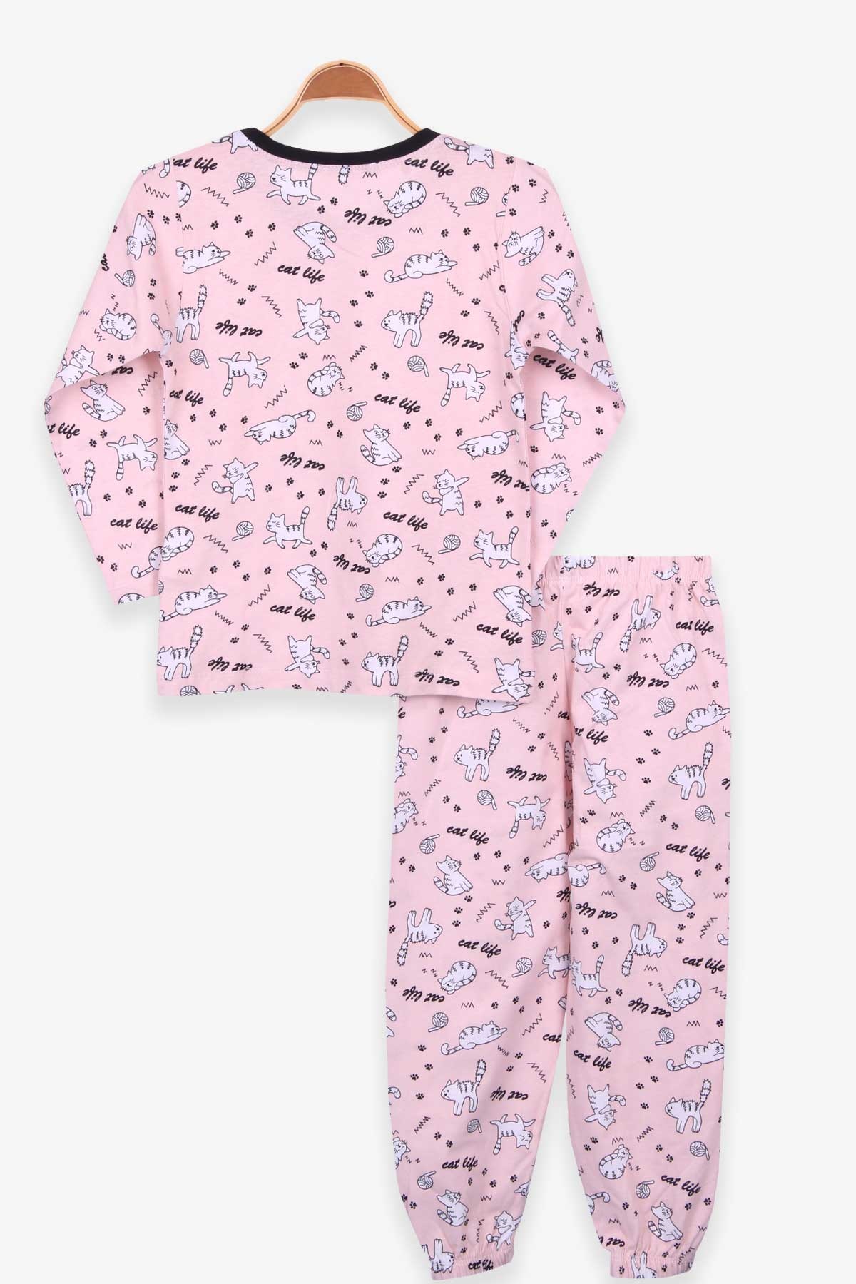 Breeze Kız Çocuk Pijama Takımı Kedili Somon (5-8 Yaş)