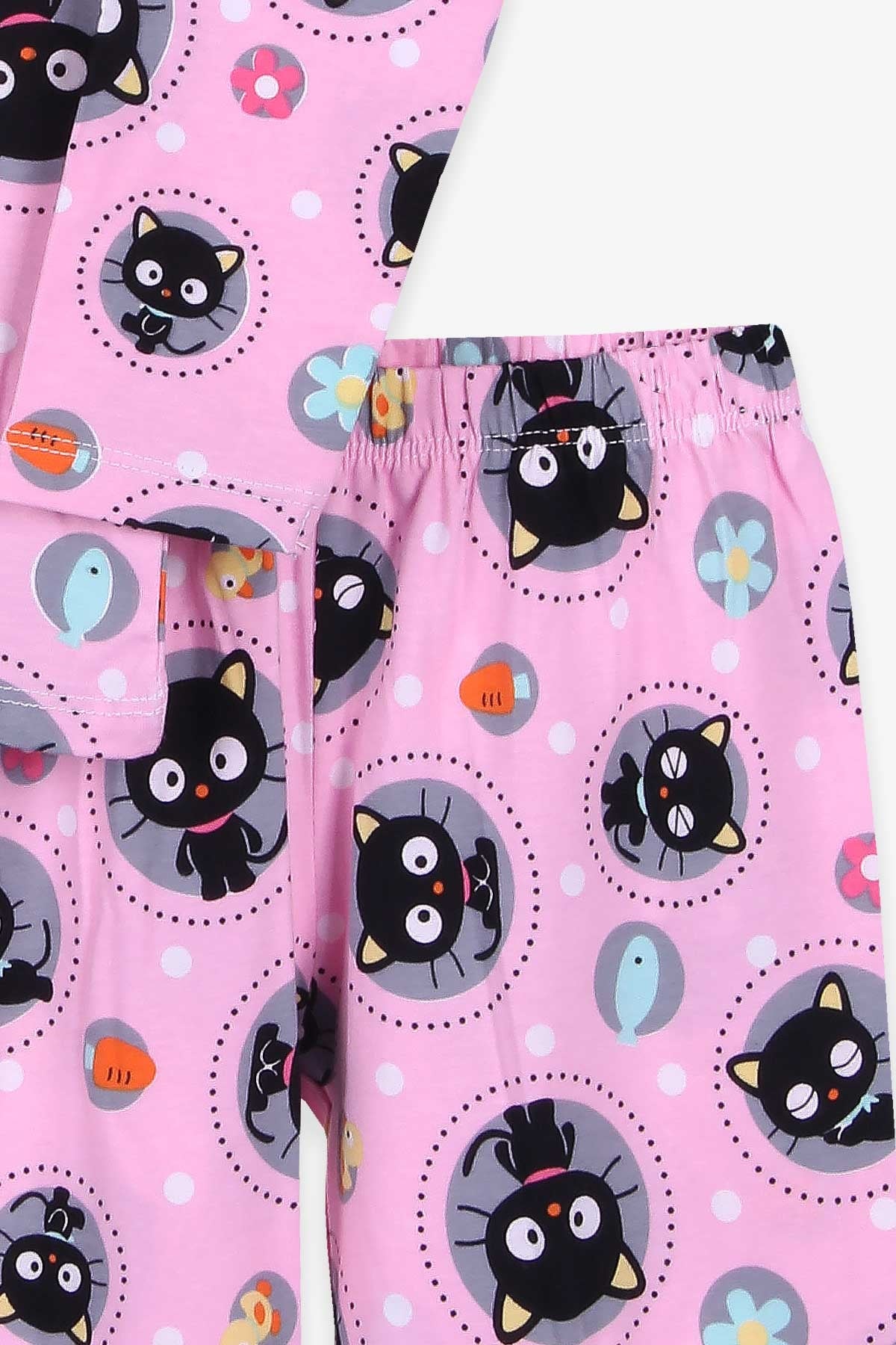 Breeze Kız Çocuk Pijama Takımı Kedili Pudra (4-8 Yaş)