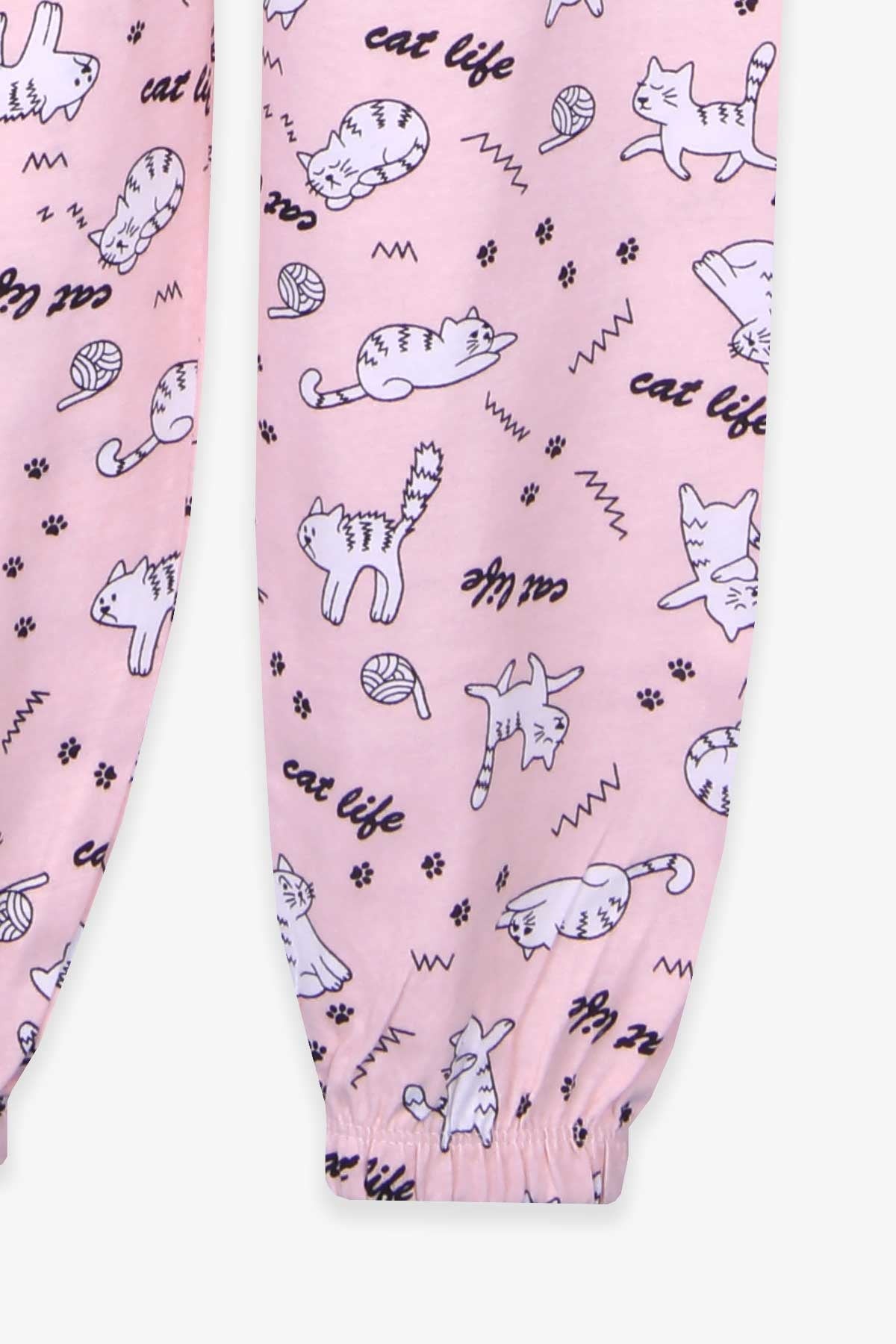 Breeze Kız Çocuk Pijama Takımı Kedili Somon (5-8 Yaş)