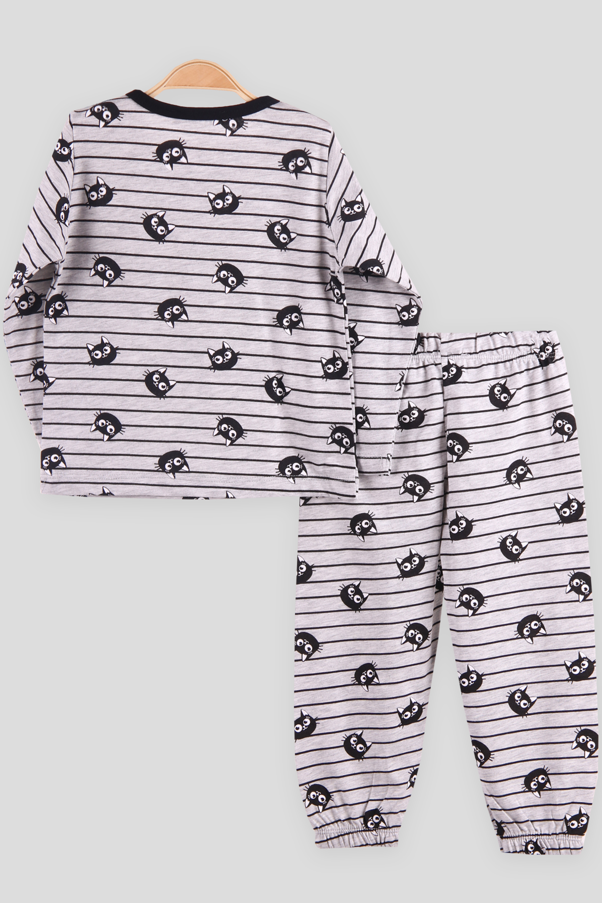 Breeze Kız Çocuk Pijama Takımı Kedili Gri (2-6 Yaş)