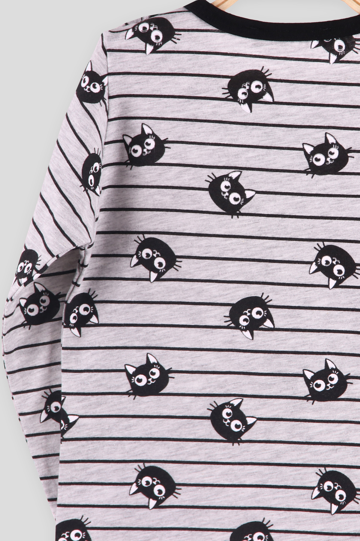 Breeze Kız Çocuk Pijama Takımı Kedili Gri (2-6 Yaş)
