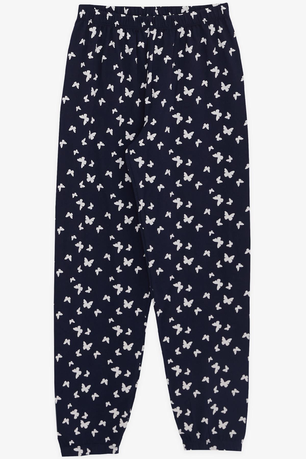 Breeze Kız Çocuk Pijama Takımı Kelebek Desenli Lacivert (9-12 Yaş)