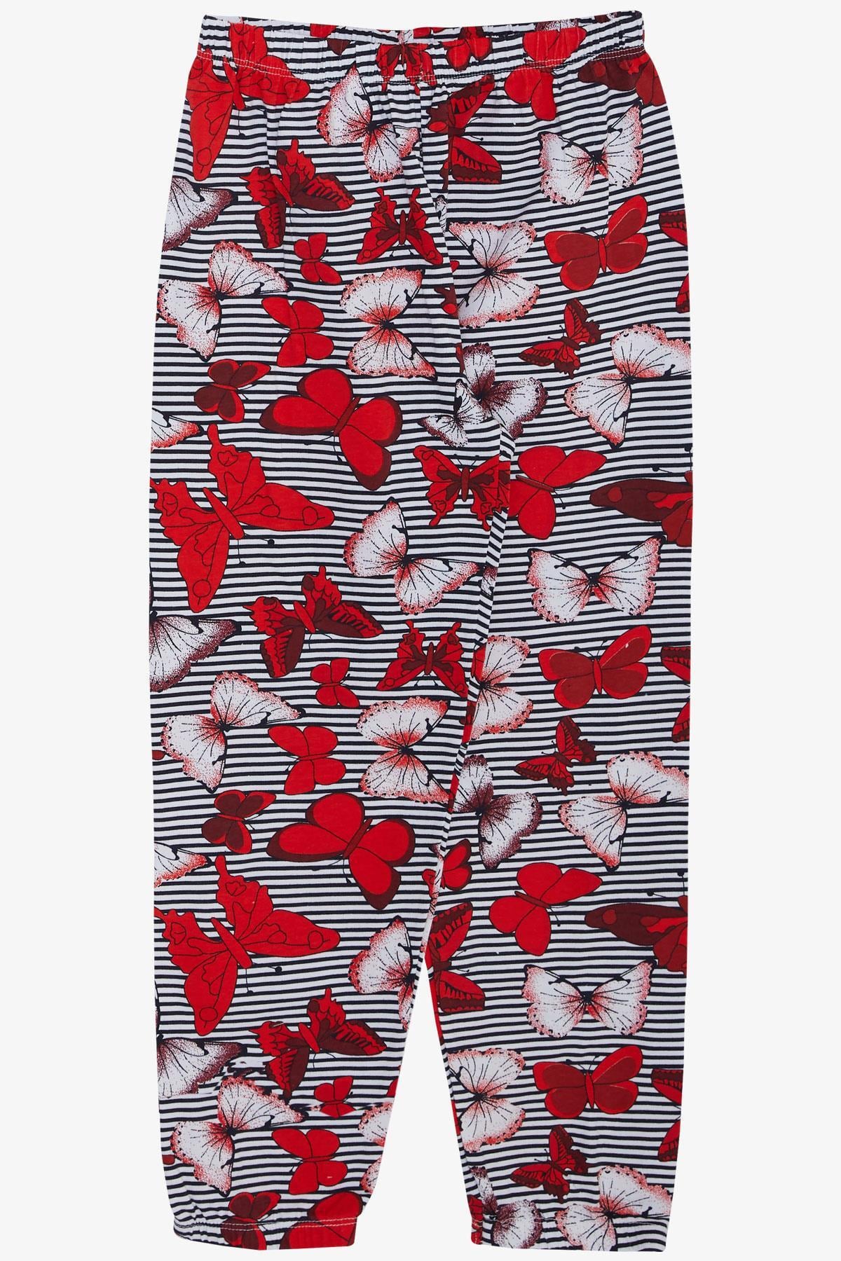 Breeze Kız Çocuk Pijama Takımı Kelebek Desenli Yazı Baskılı Beyaz (5-7 Yaş)
