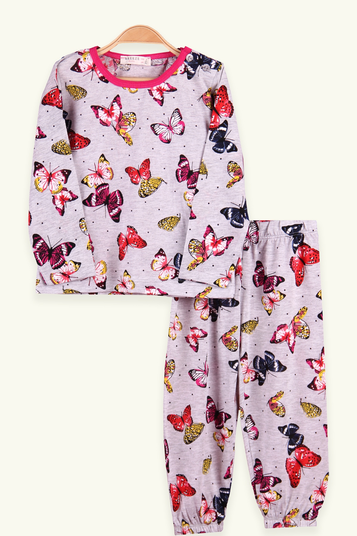 Breeze Kız Çocuk Pijama Takımı Kelebek Desenli Pembe (2-6 Yaş)