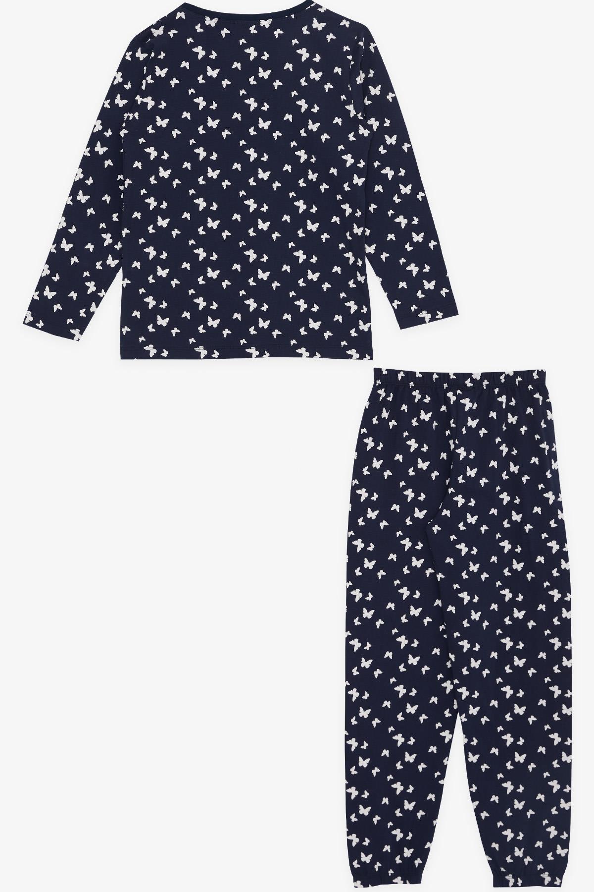 Breeze Kız Çocuk Pijama Takımı Kelebek Desenli Lacivert (9-12 Yaş)