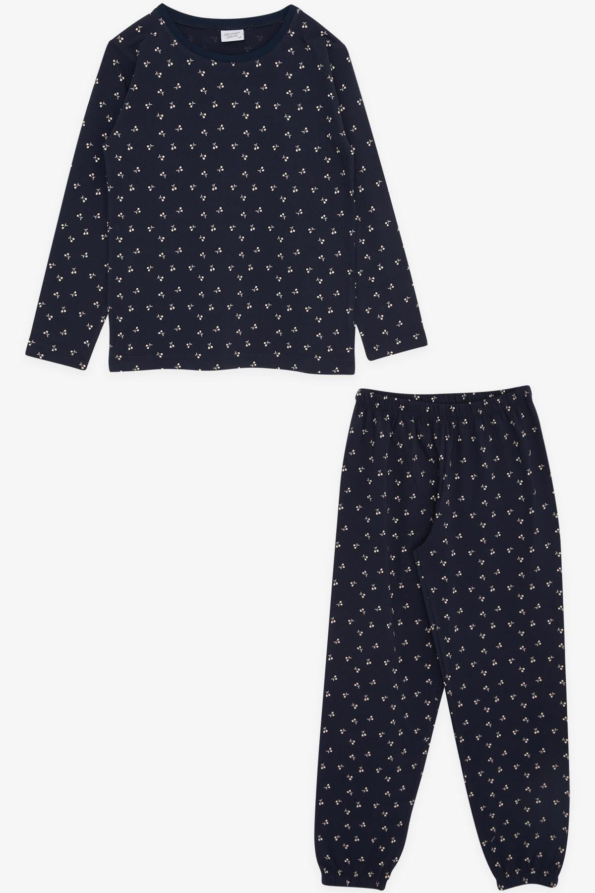 Breeze Kız Çocuk Pijama Takımı Kiraz Desenli Lacivert (9-12 Yaş)