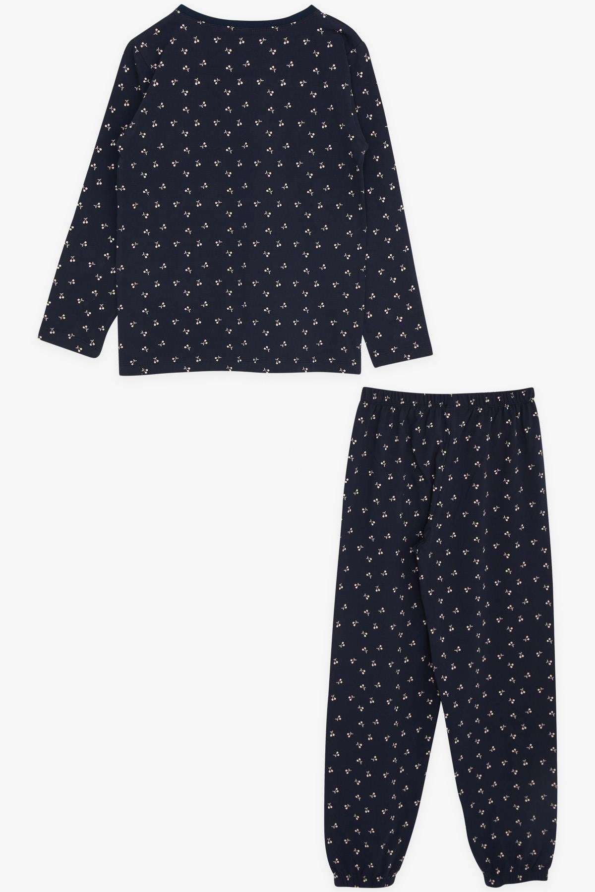 Breeze Kız Çocuk Pijama Takımı Kiraz Desenli Lacivert (9-12 Yaş)
