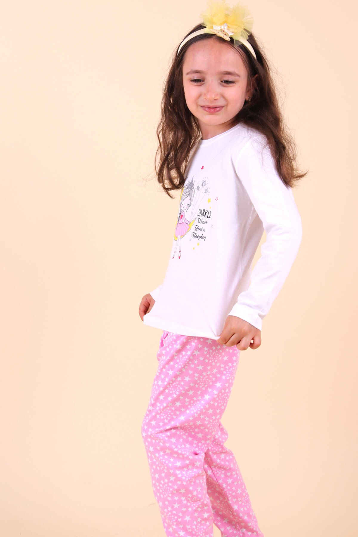 Breeze Kız Çocuk Pijama Takımı Kız Baskılı Ekru (3-7 Yaş)
