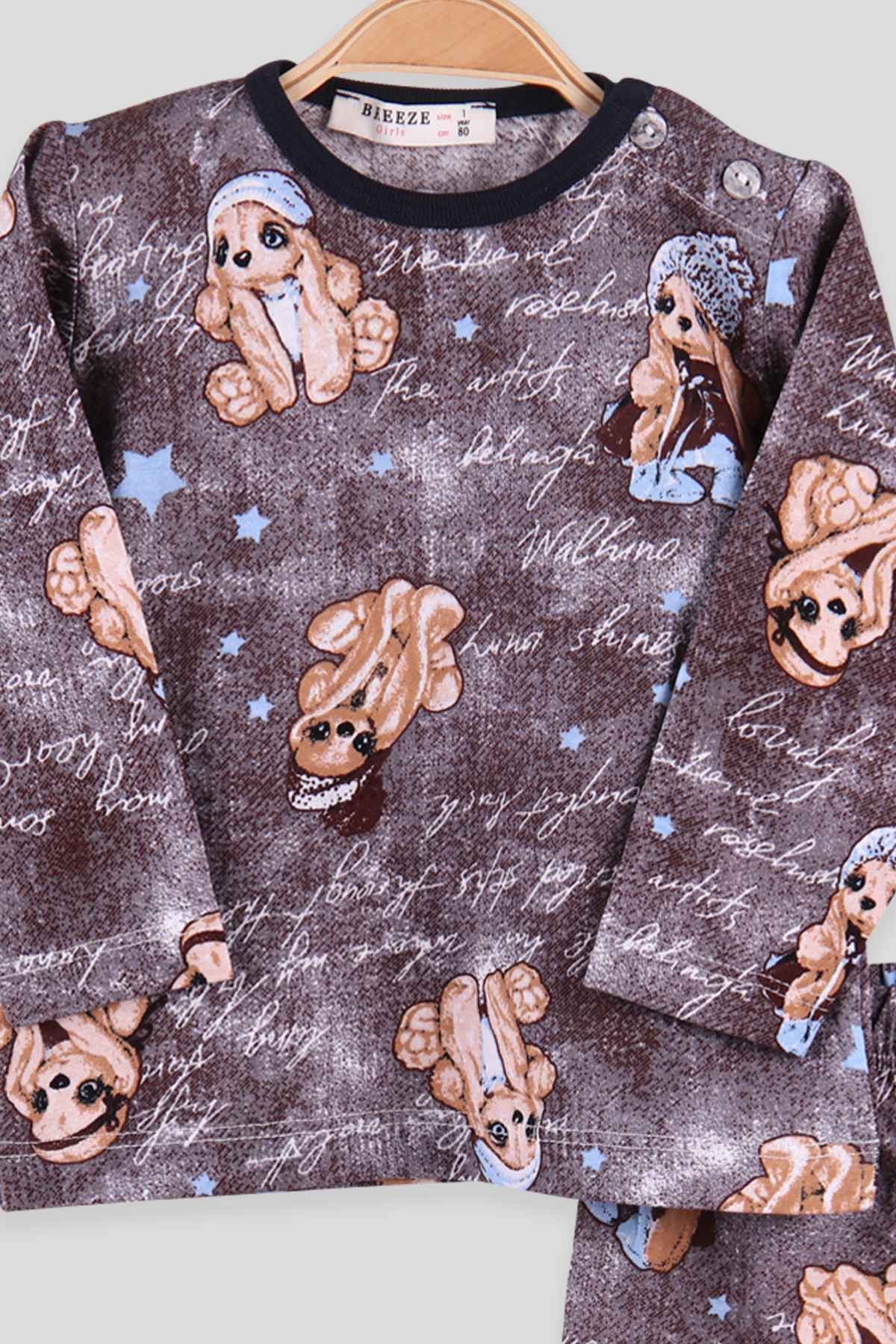 Breeze Kız Çocuk Pijama Takımı Köpek Desenli Füme (1-4 Yaş)