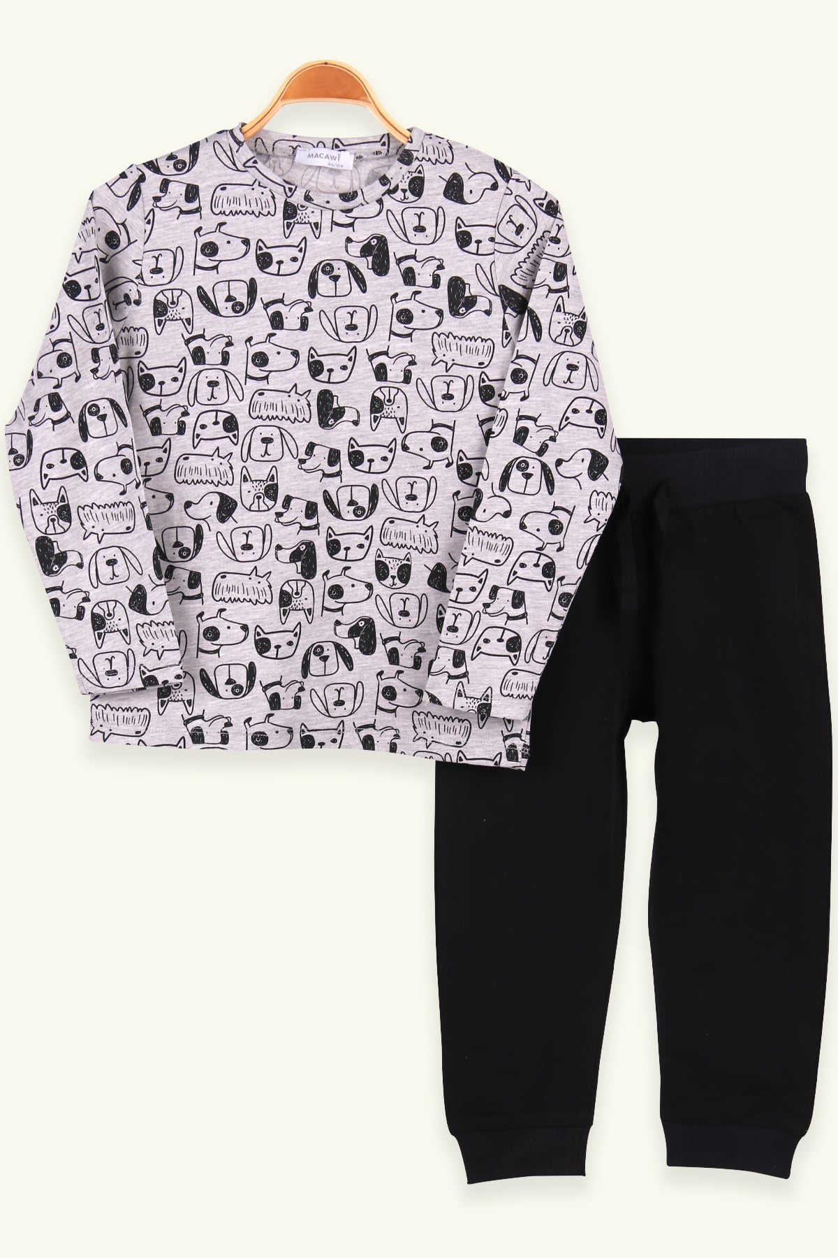 Breeze Kız Çocuk Pijama Takımı Köpekli Gri (4-12 Yaş)
