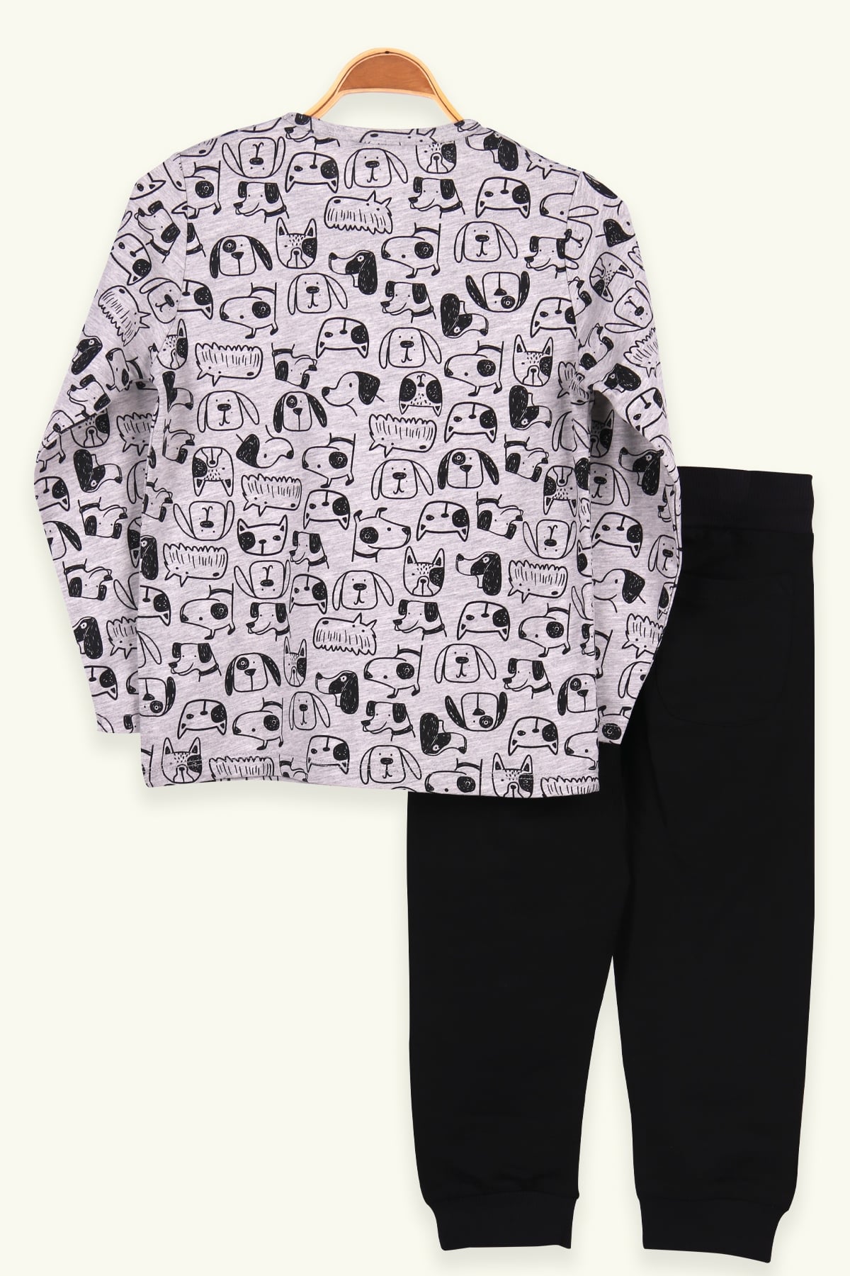 Breeze Kız Çocuk Pijama Takımı Köpekli Gri (4-12 Yaş)