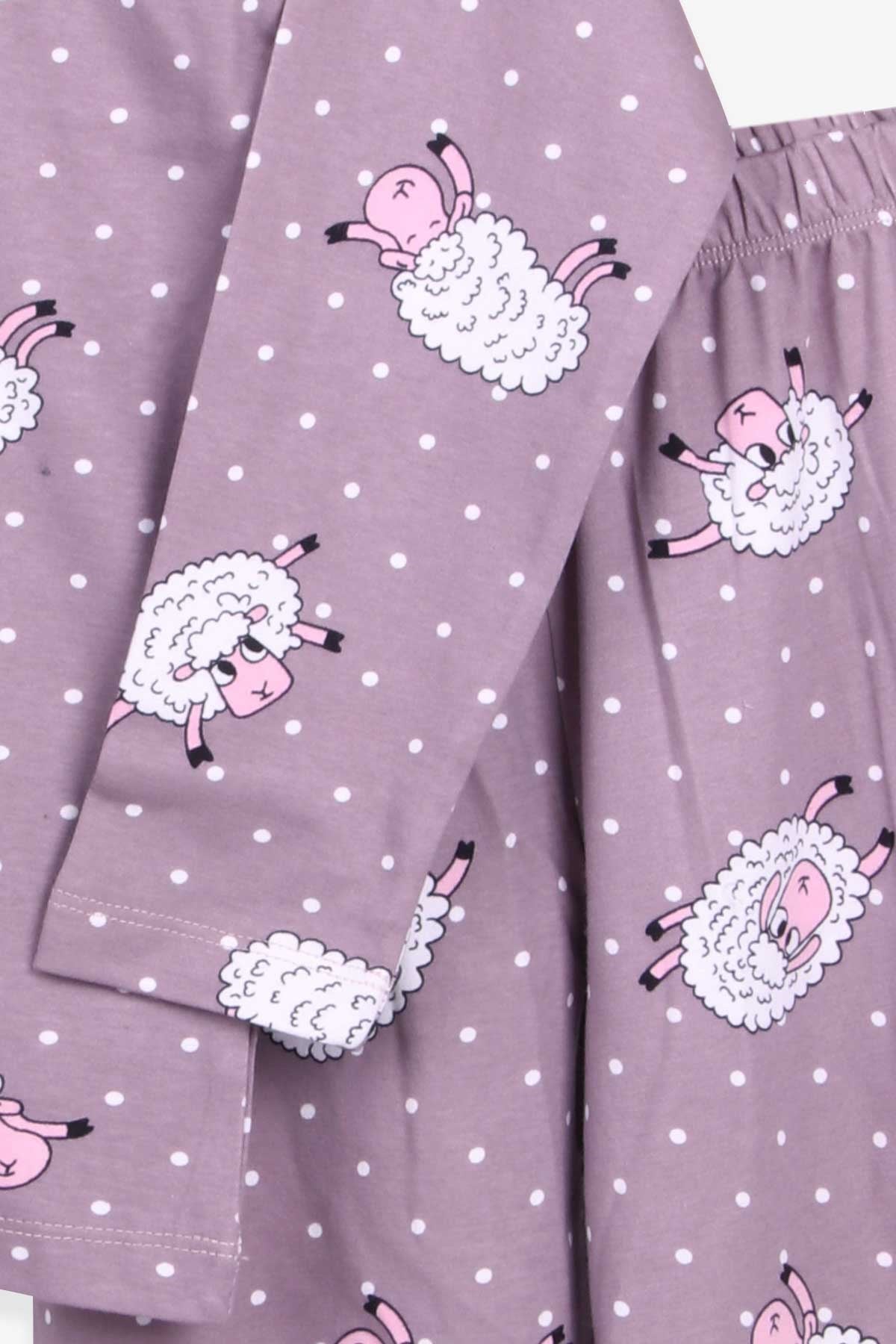 Breeze Kız Çocuk Pijama Takımı Koyuncuk Desenli Füme (9-12 Yaş)