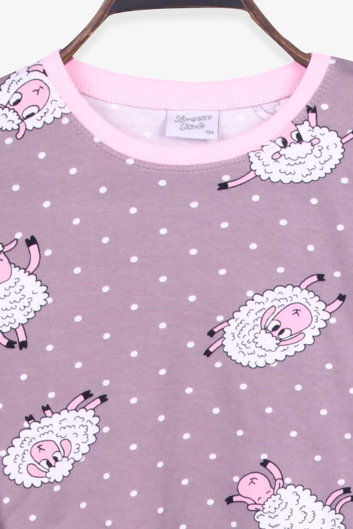 Breeze Kız Çocuk Pijama Takımı Koyuncuk Desenli Füme (9-12 Yaş)