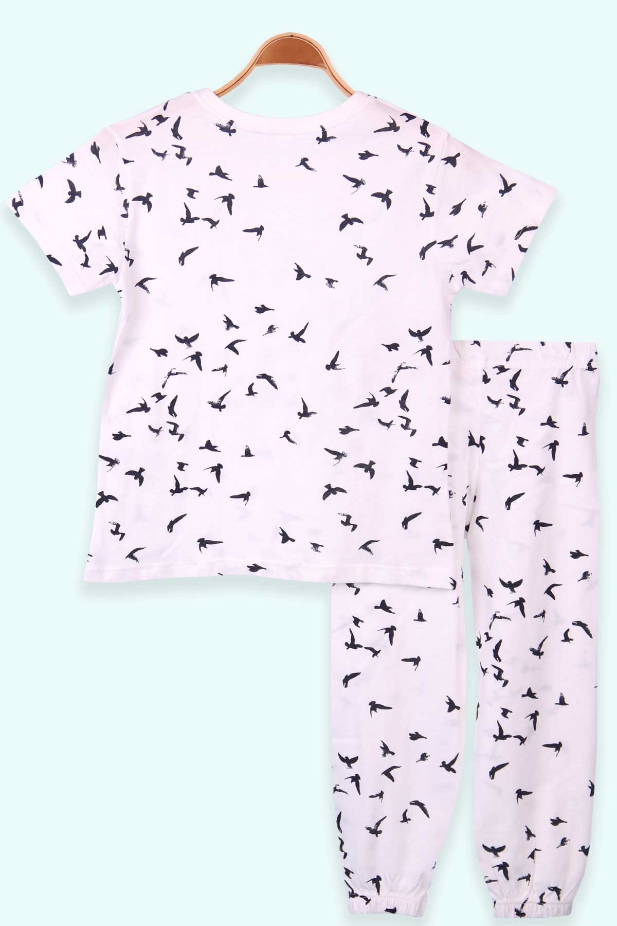 Breeze Kız Çocuk Pijama Takımı Kuş Desenli Beyaz (4-8 Yaş)