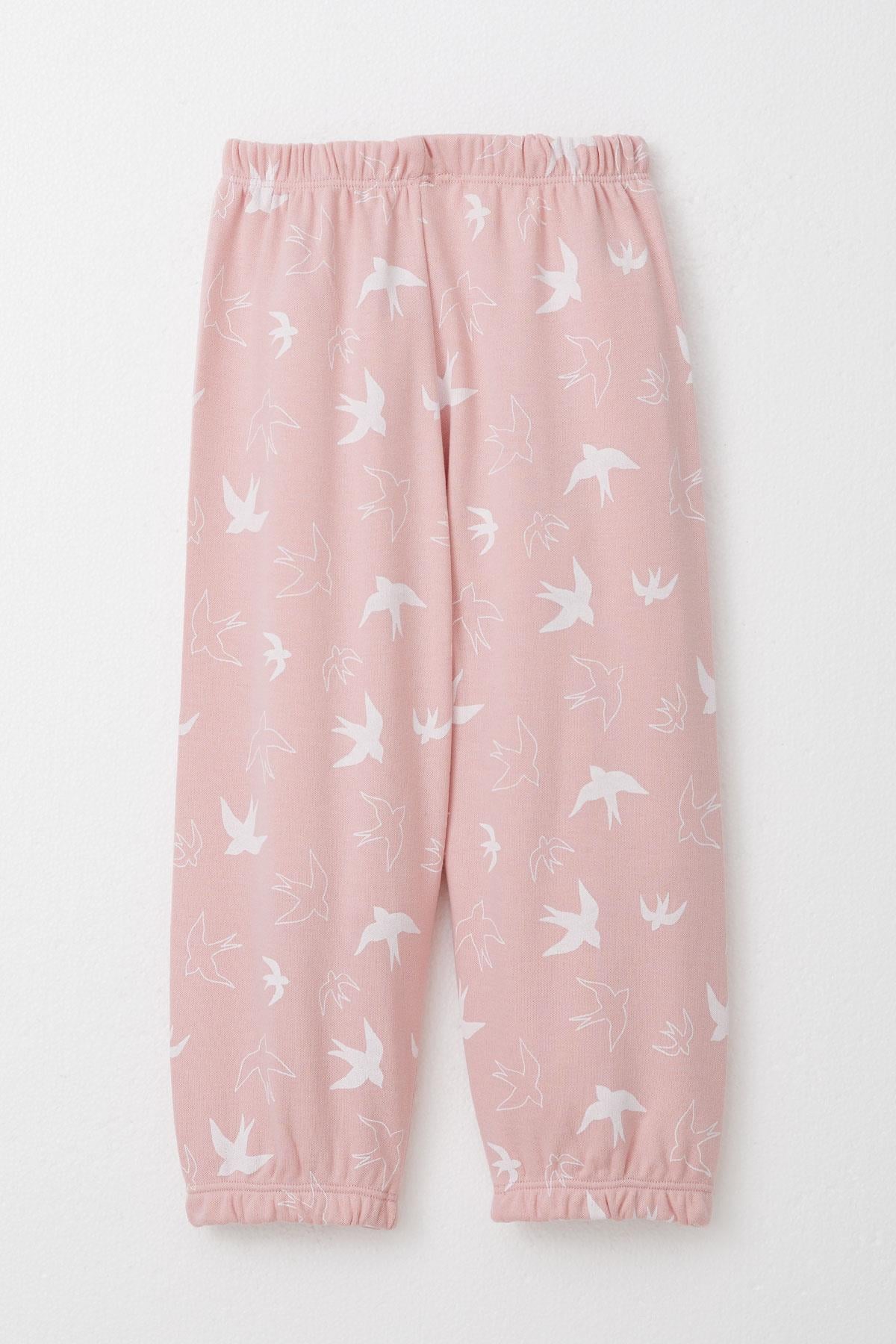 Breeze Kız Çocuk Pijama Takımı Kuş Desenli Pudra (1-3 Yaş)