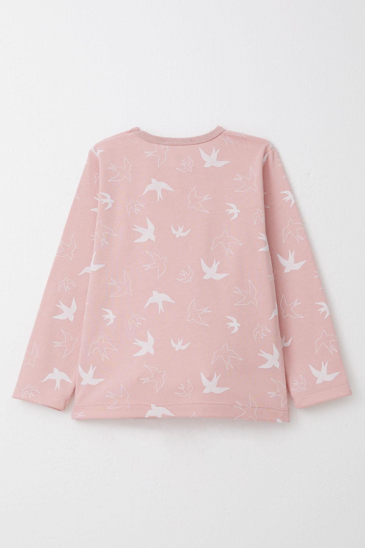 Breeze Kız Çocuk Pijama Takımı Kuş Desenli Pudra (1-3 Yaş)