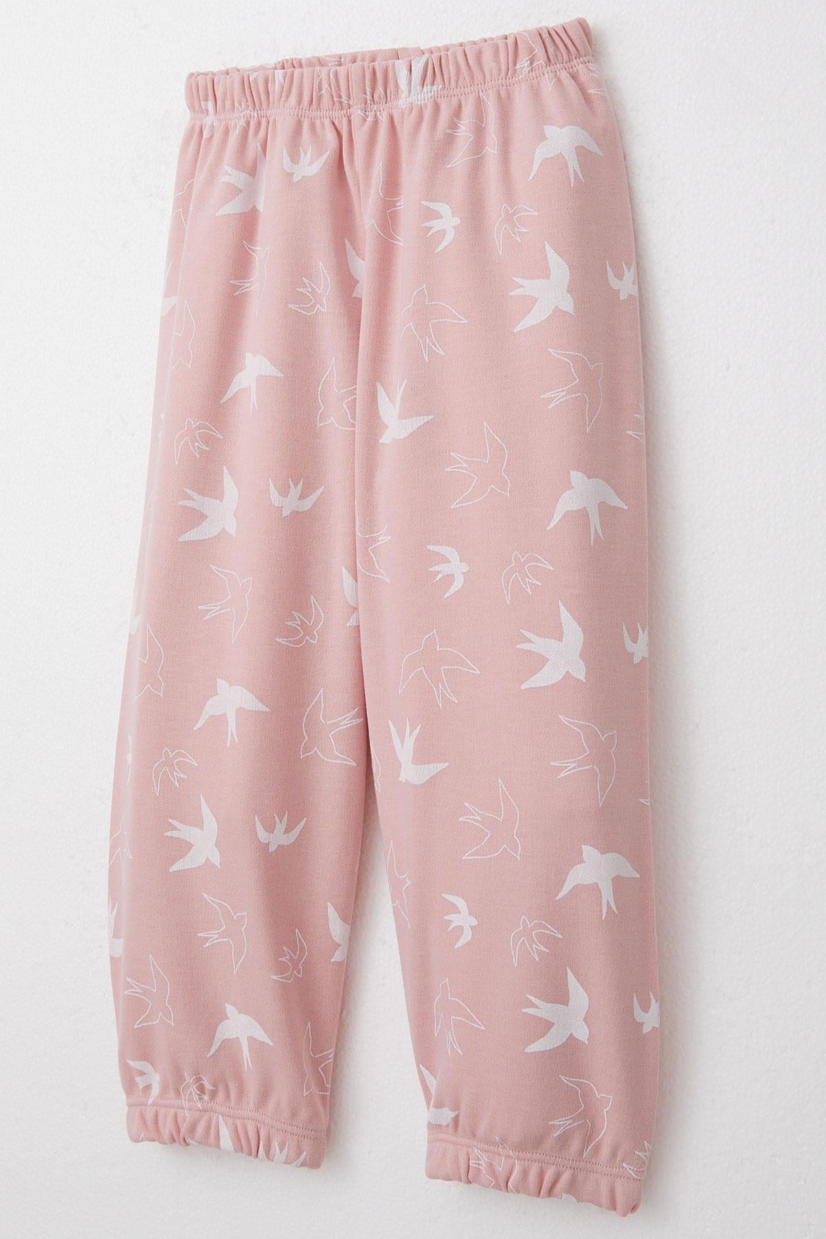 Breeze Kız Çocuk Pijama Takımı Kuş Desenli Pudra (1-3 Yaş)