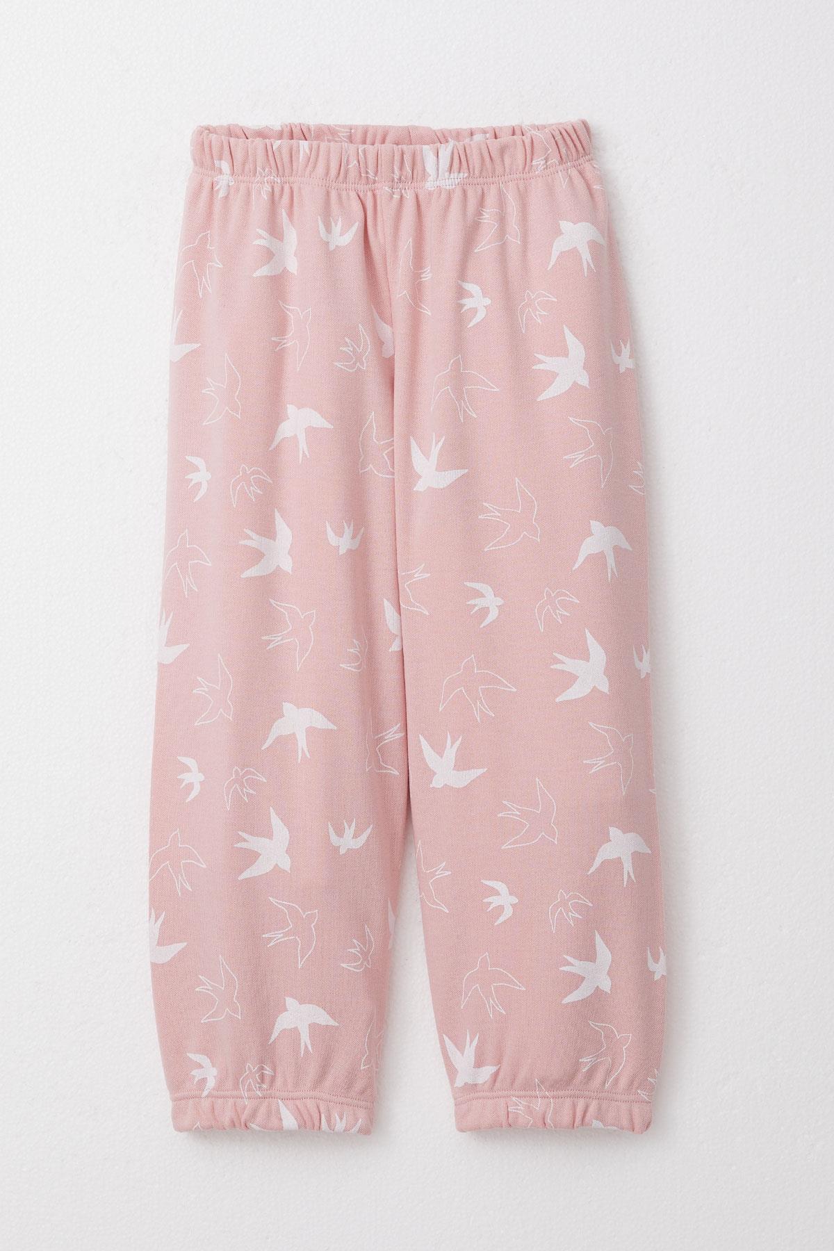 Breeze Kız Çocuk Pijama Takımı Kuş Desenli Pudra (1-3 Yaş)