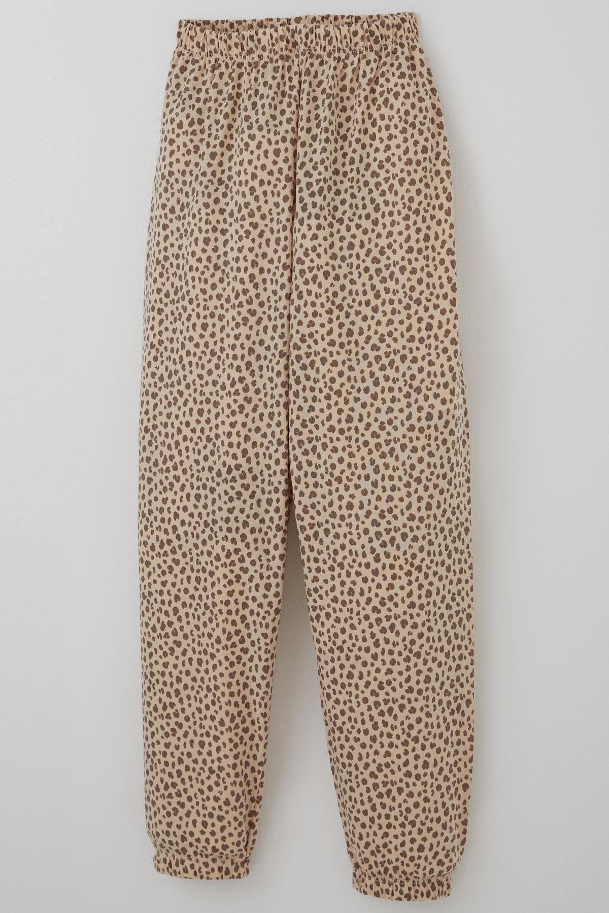 Breeze Kız Çocuk Pijama Takımı Leopar Desenli Bej (4-8 Yaş)