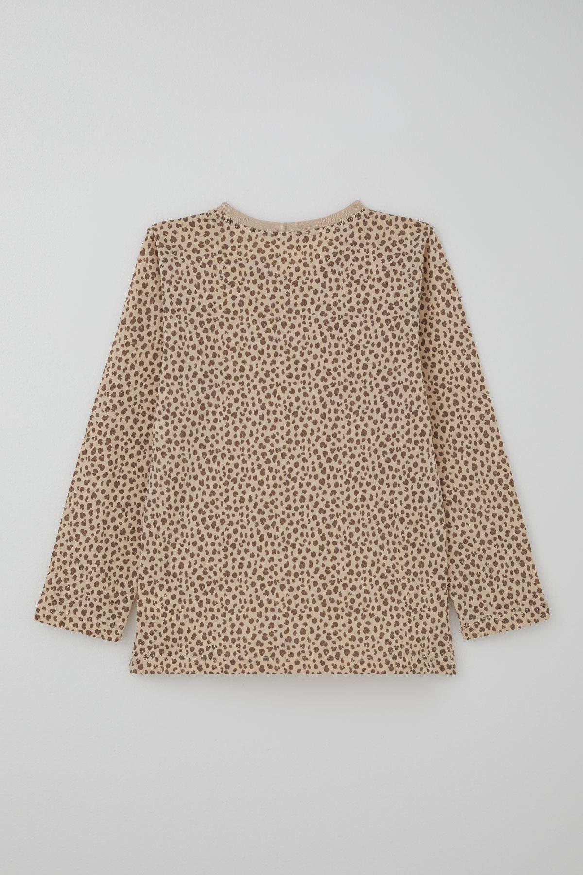 Breeze Kız Çocuk Pijama Takımı Leopar Desenli Bej (4-8 Yaş)