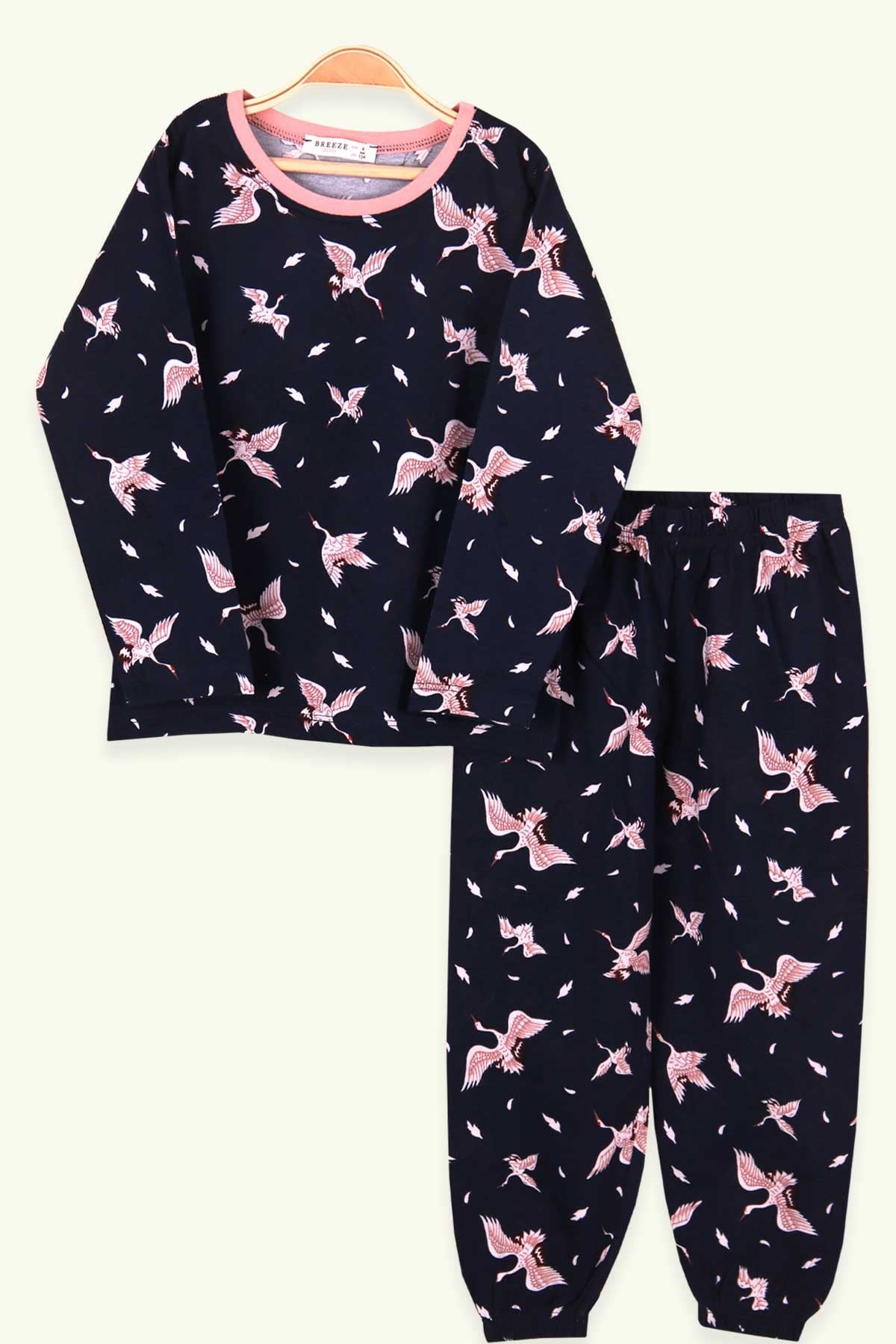Breeze Kız Çocuk Pijama Takımı Leylek Desenli Lacivert (2-6 Yaş)