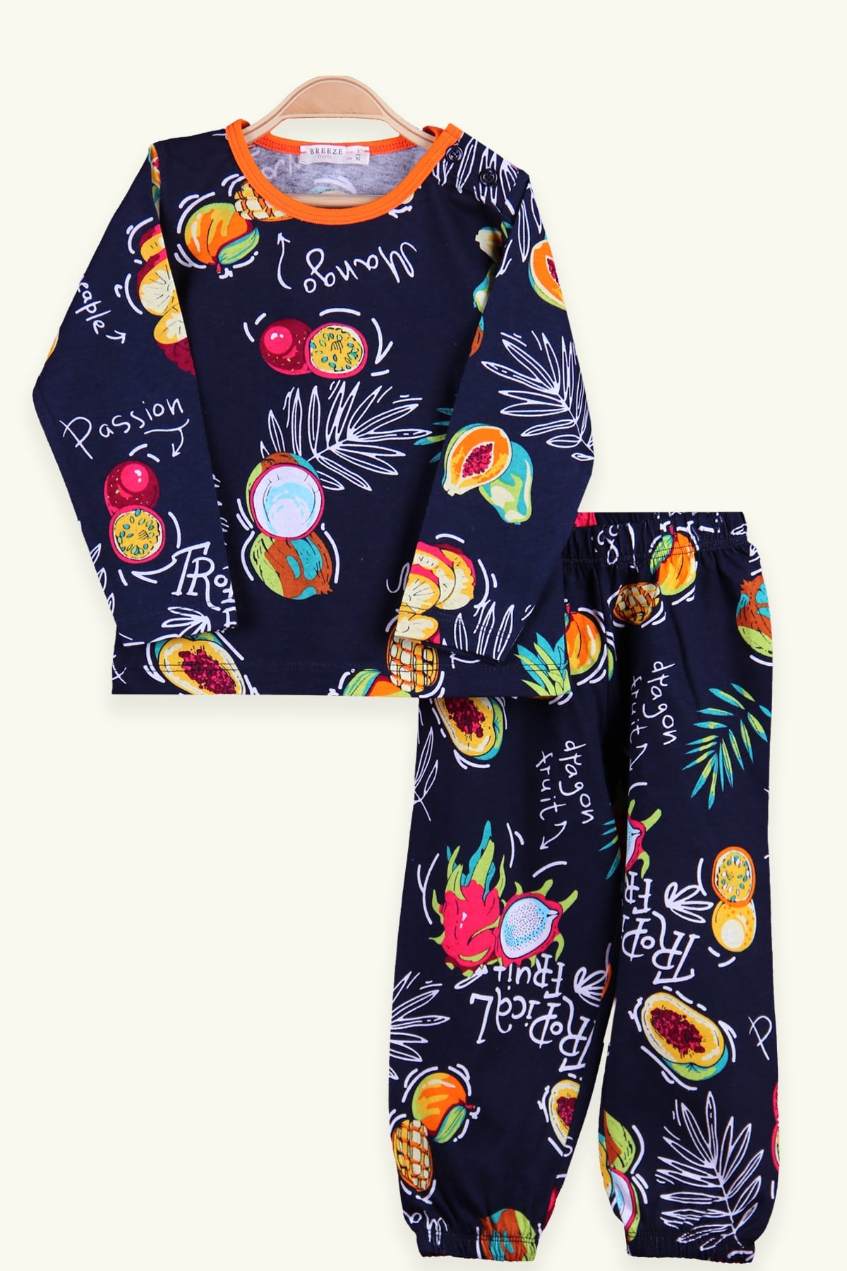 Breeze Kız Çocuk Pijama Takımı Mango Desenli Turuncu (2-6 Yaş)