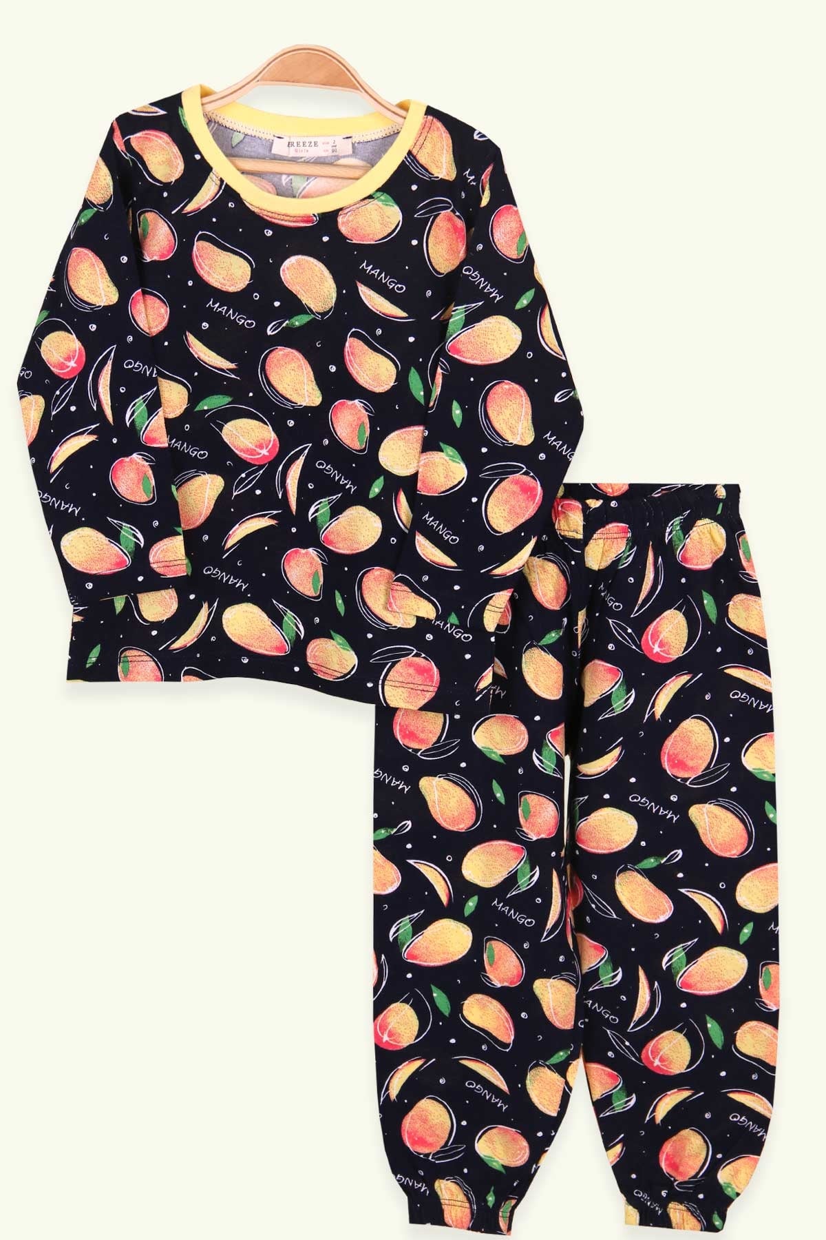 Breeze Kız Çocuk Pijama Takımı Mango Desenli Lacivert (2-6 Yaş)