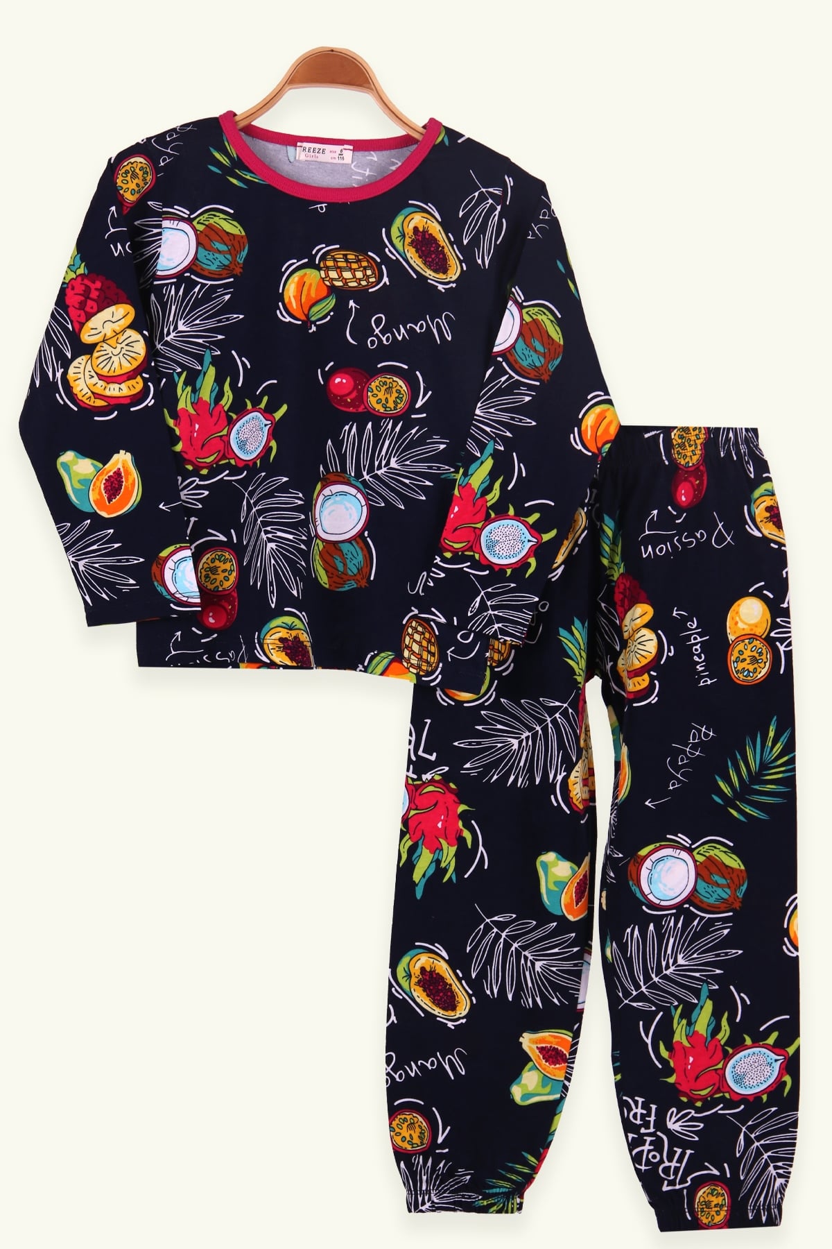 Breeze Kız Çocuk Pijama Takımı Mango Desenli Fuşya (6-10 Yaş)