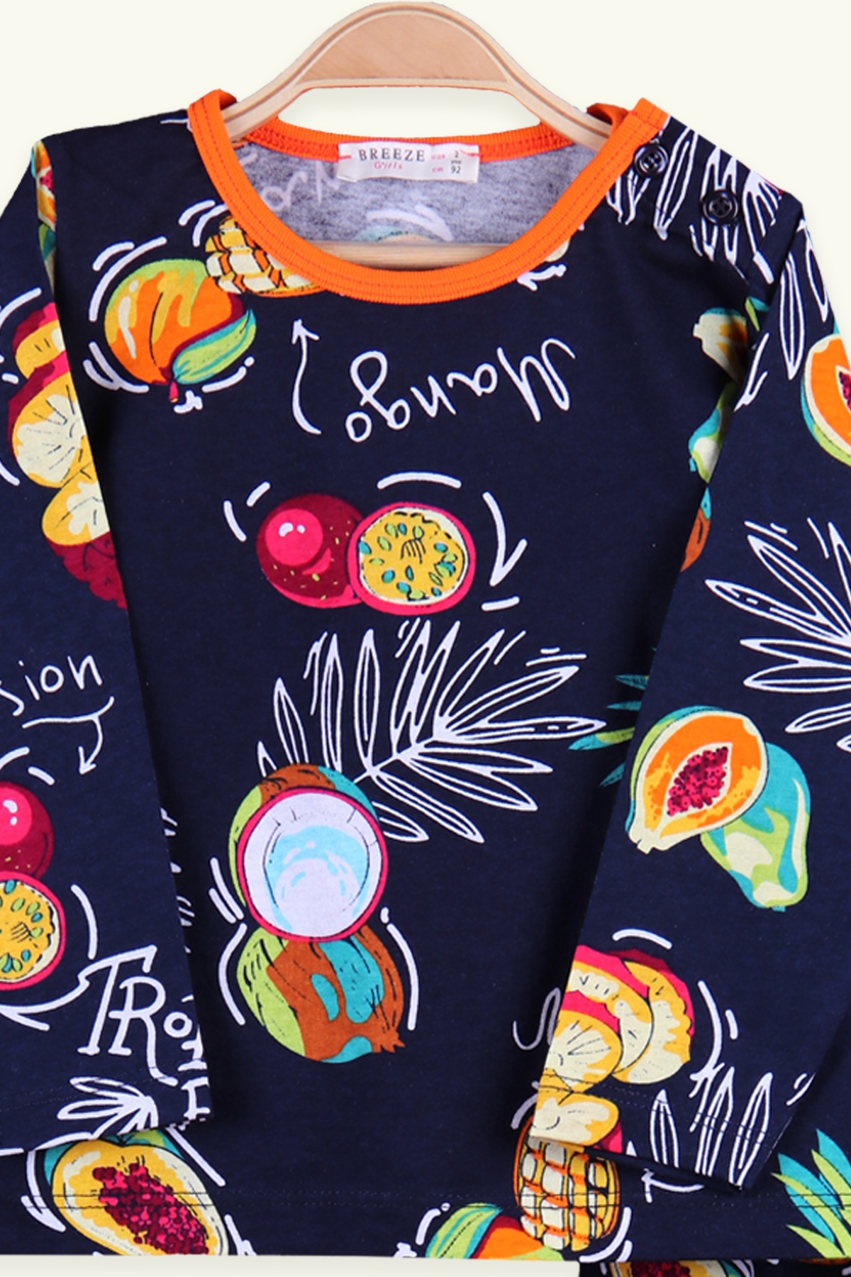 Breeze Kız Çocuk Pijama Takımı Mango Desenli Turuncu (2-6 Yaş)