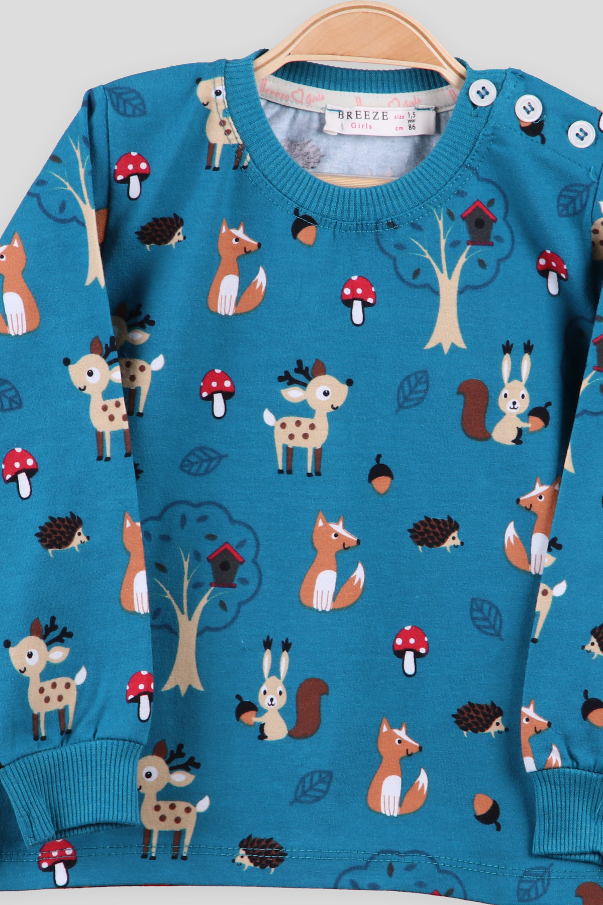 Breeze Kız Çocuk Pijama Takımı Mantarlı Yeşil (1.5-5 Yaş)