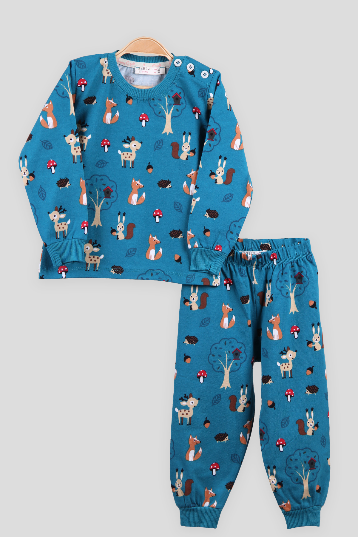Breeze Kız Çocuk Pijama Takımı Mantarlı Yeşil (1.5-5 Yaş)