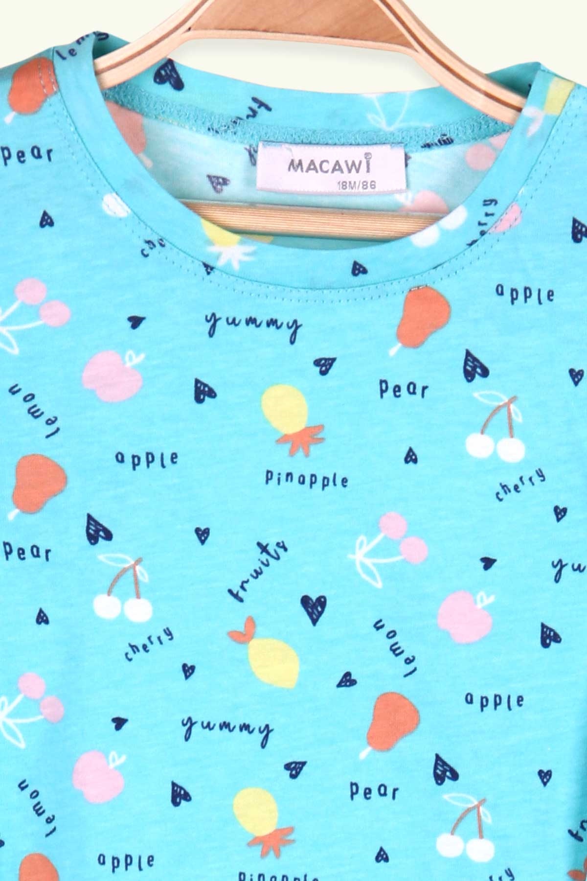 Breeze Kız Çocuk Pijama Takımı Meyve Desenli Turkuaz (1.5-5 Yaş)