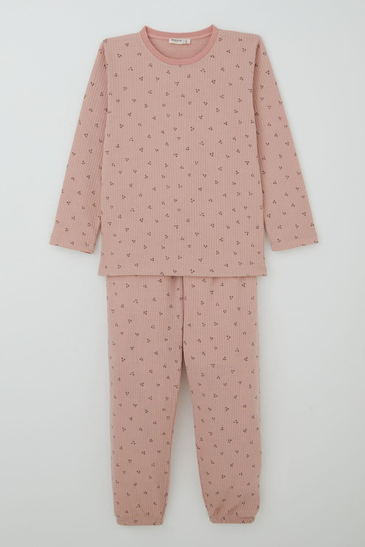Breeze Kız Çocuk Pijama Takımı Minimal Mini Desenli Gülkurusu (4-5 Yaş)