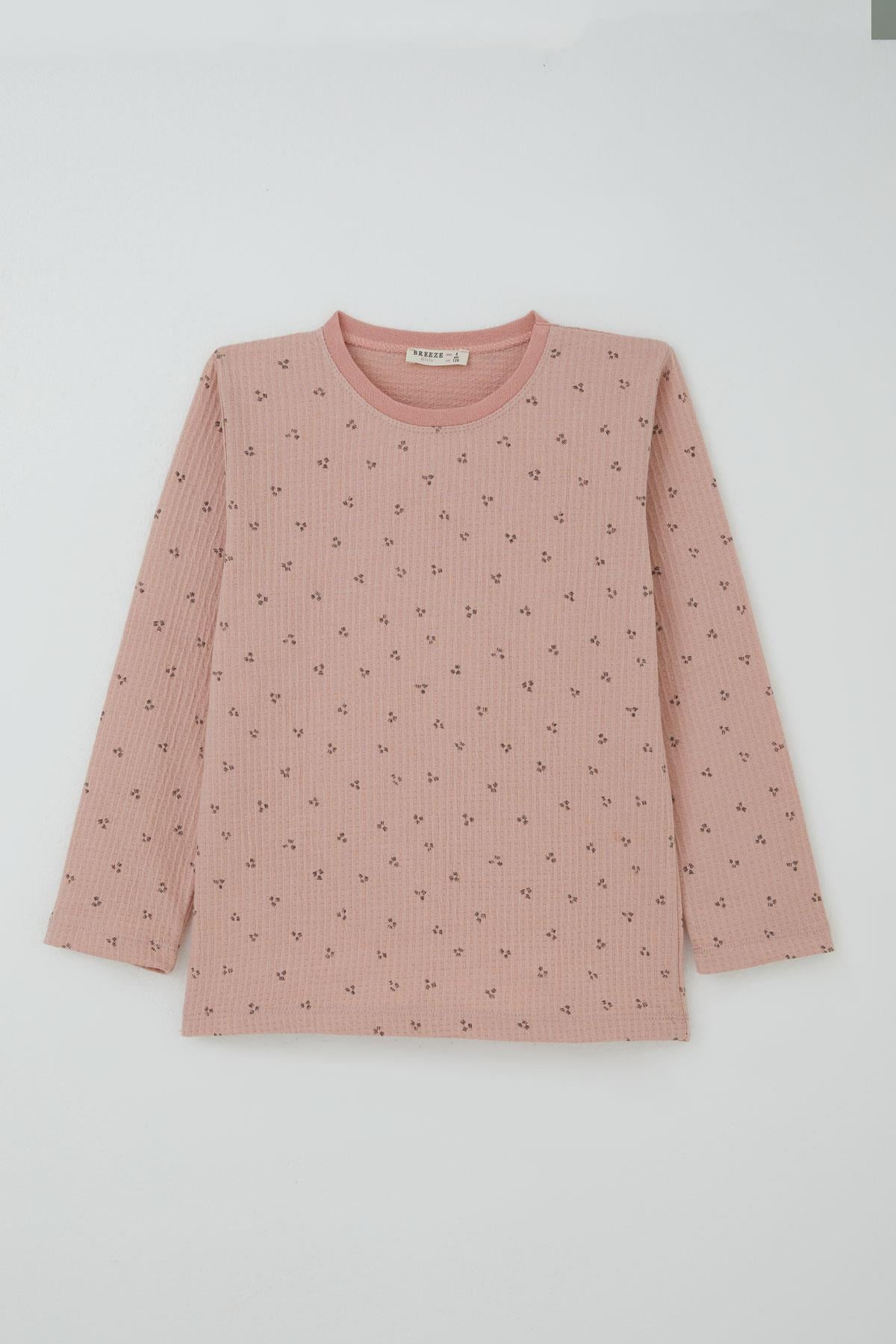 Breeze Kız Çocuk Pijama Takımı Minimal Mini Desenli Gülkurusu (4-5 Yaş)