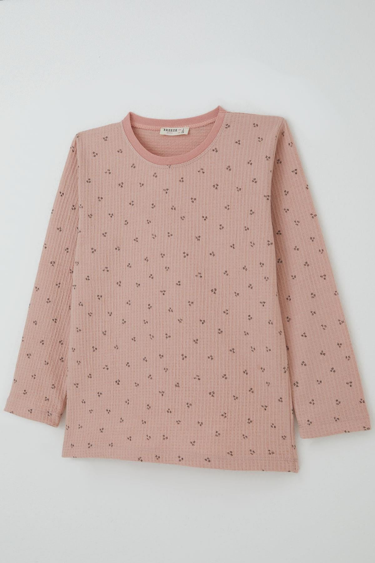 Breeze Kız Çocuk Pijama Takımı Minimal Mini Desenli Gülkurusu (4-5 Yaş)