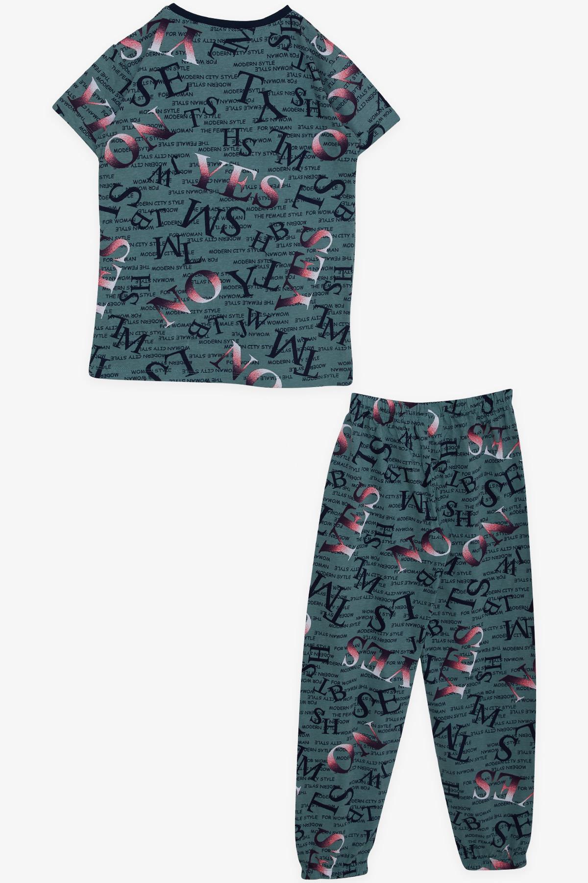 Breeze Kız Çocuk Pijama Takımı Modern Tarz Temalı Zümrüt Yeşili (9-12 Yaş)
